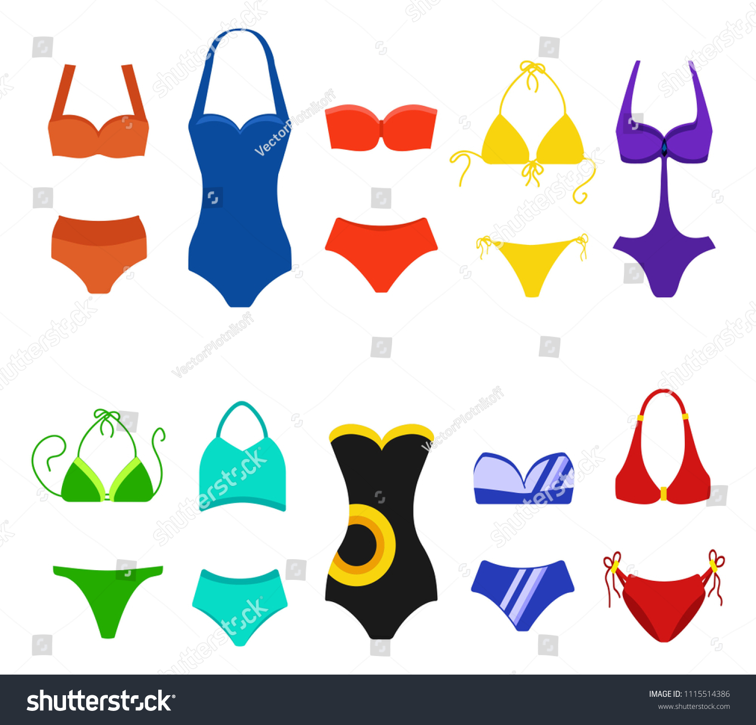 Set Women Swimsuit Isolated On White Stock Vector (Royalty Free ...