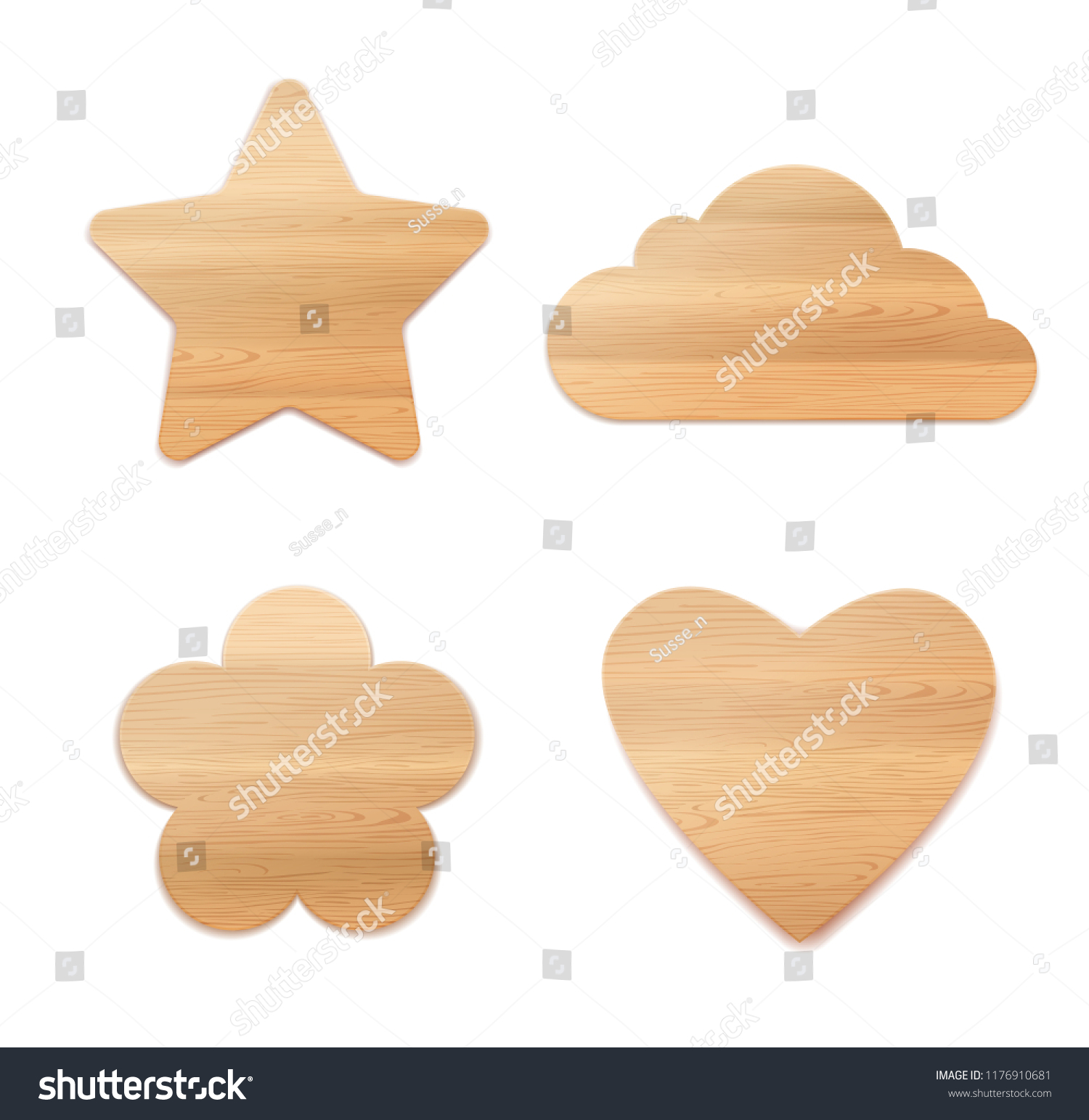 Set Wooden Decoration Plywood Star Flower Stock Vector Royalty