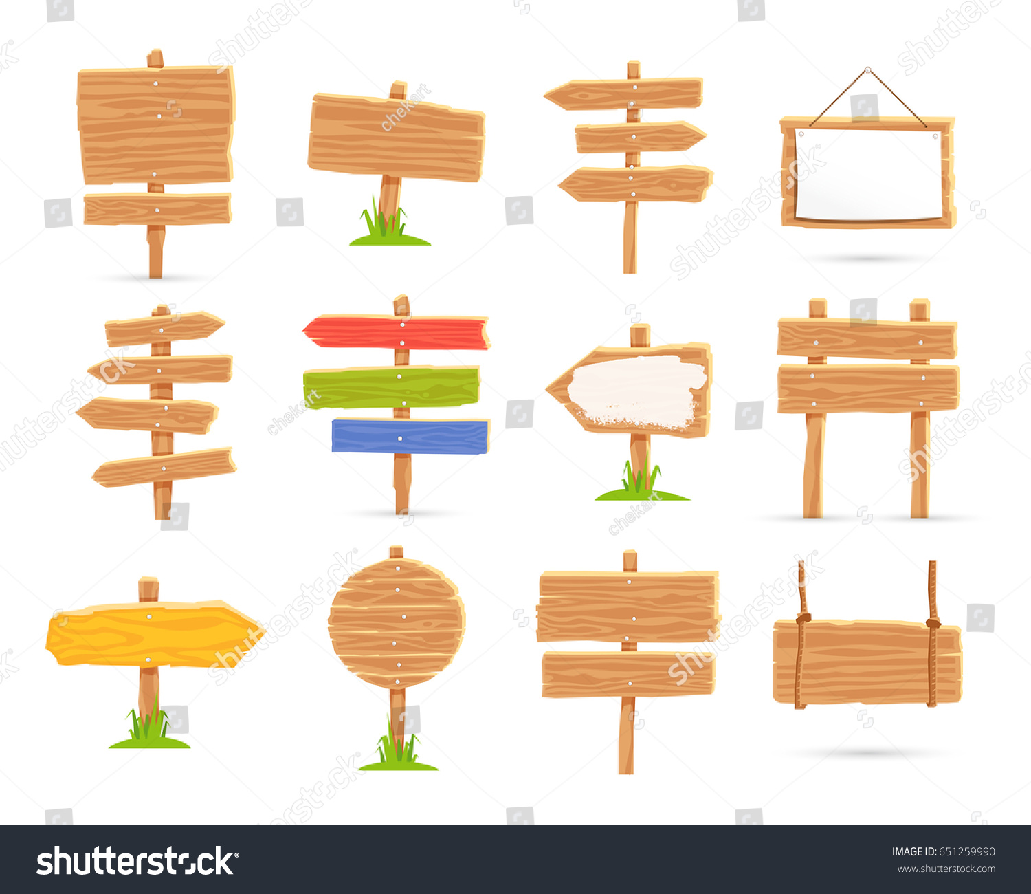 Set Wooden Tablets Signs Vector Icons Stock Vector (Royalty Free) 651259990