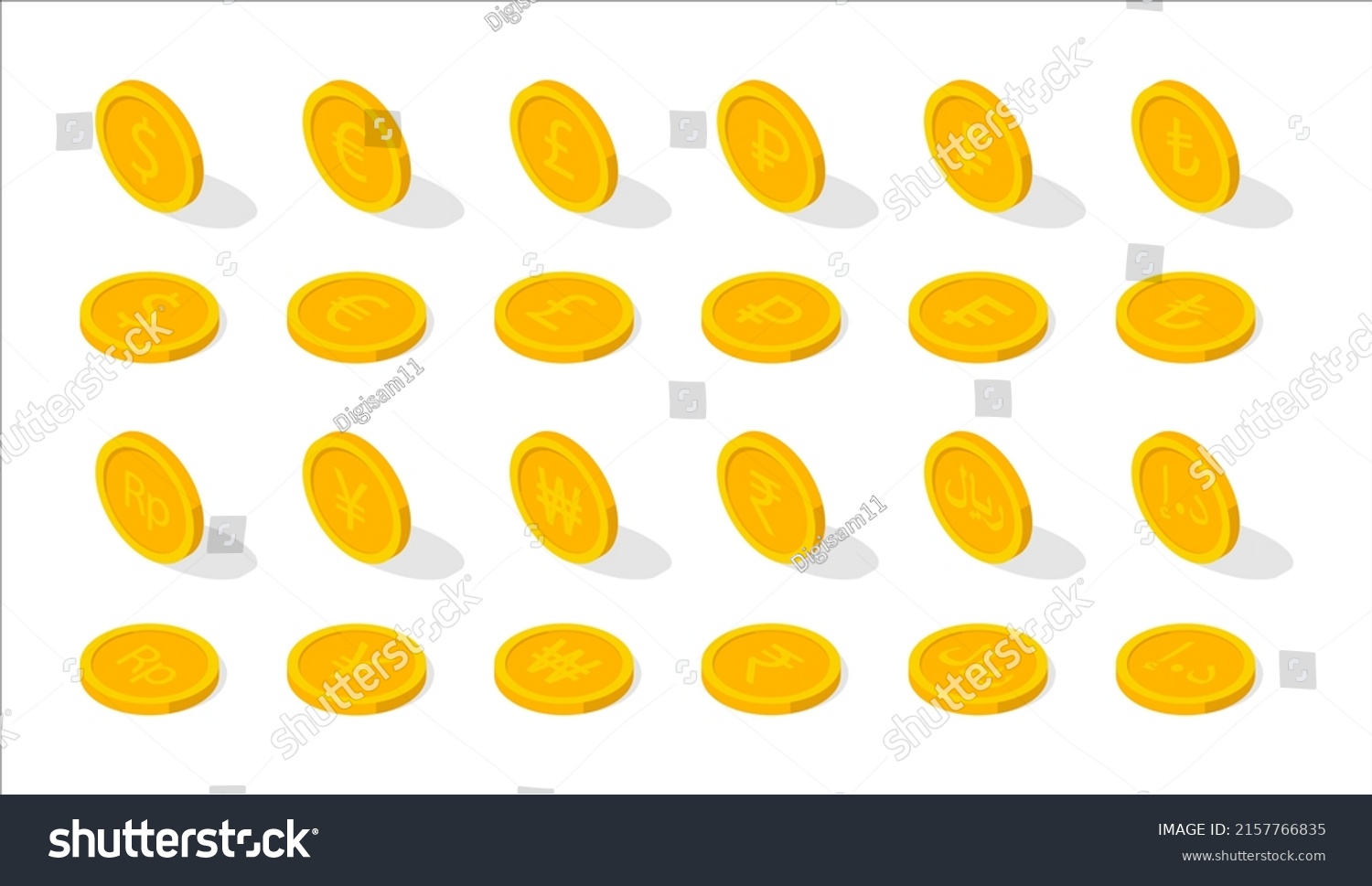 Set World Currency Coins 3d Isometric Stock Vector (Royalty Free ...