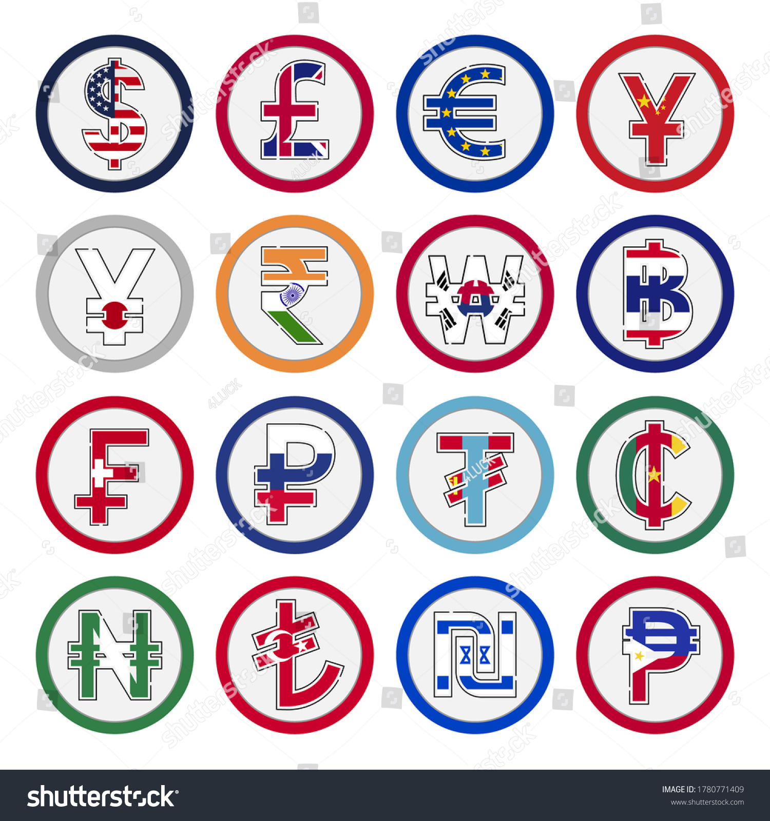 Set World Curreny Flags Symbol Stock Vector (Royalty Free) 1780771409