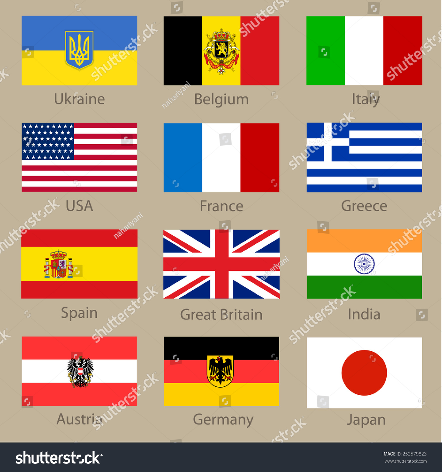 Set World Flags On Neutral Background Stock Vector 252579823 - Shutterstock