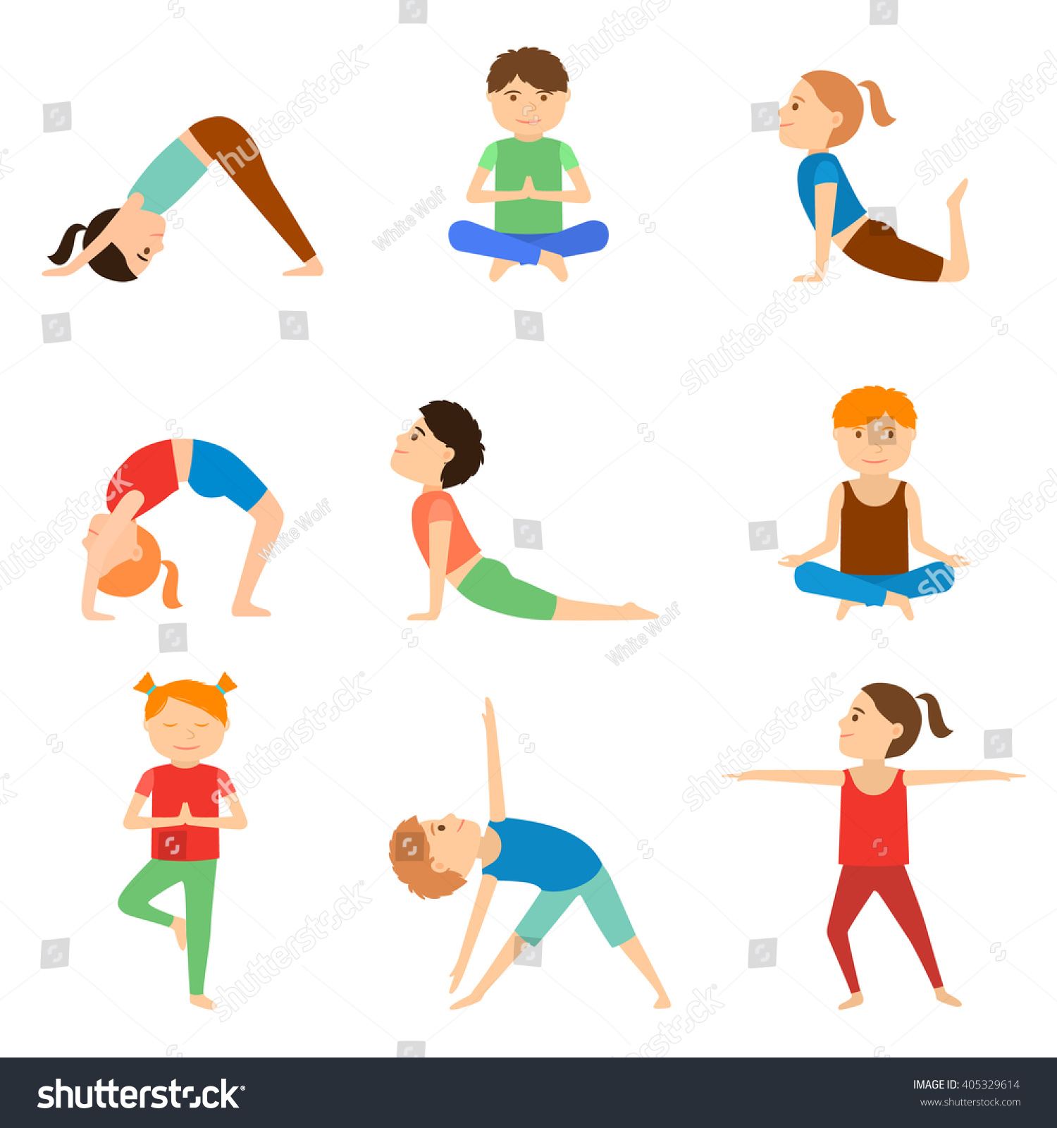 Set Yoga Kids Healthy Lifestyle Vector Stock Vector 405329614 ...