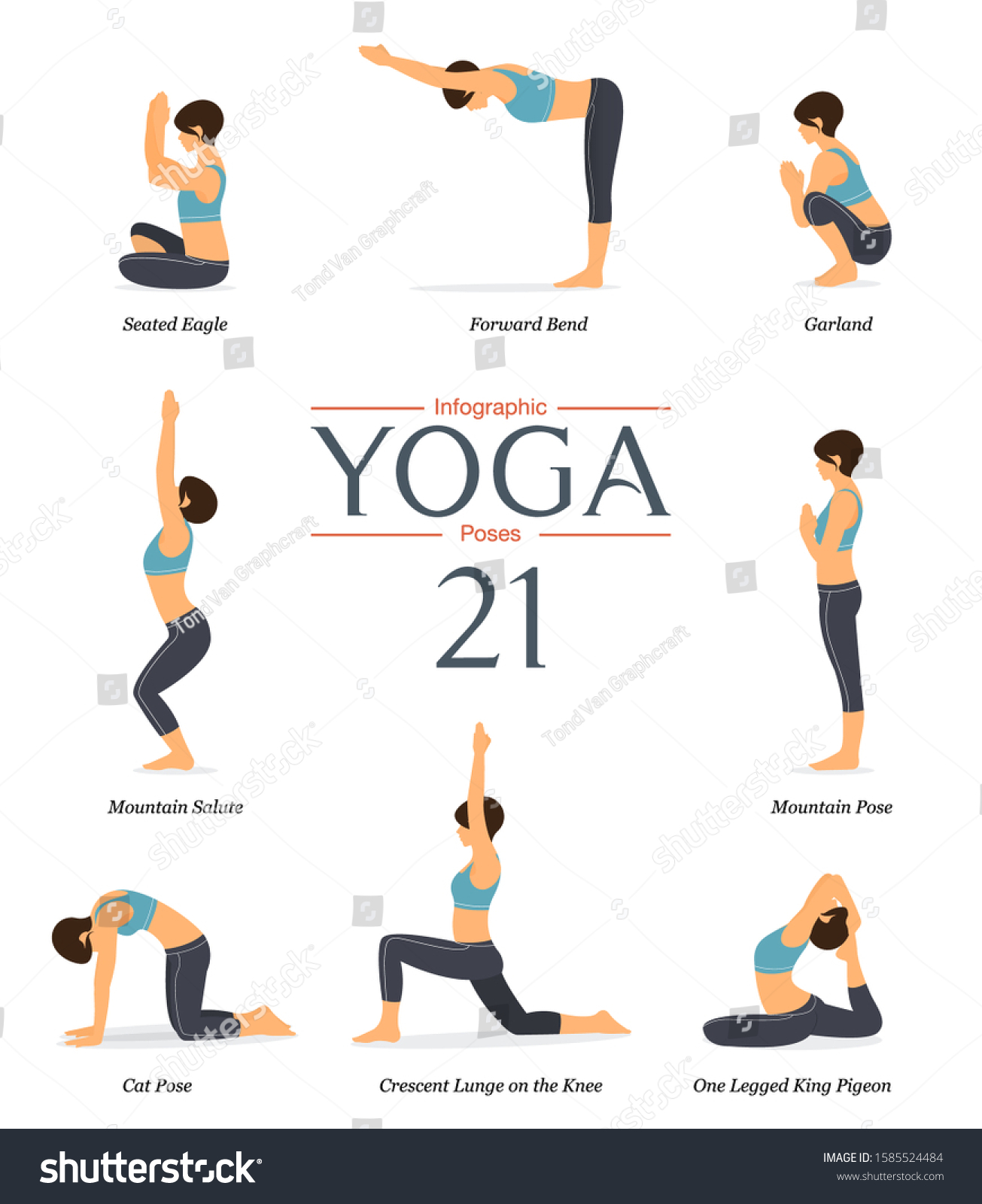 Set 8 Yoga Poses Flat Design Stock Vector (Royalty Free) 1585524484 ...