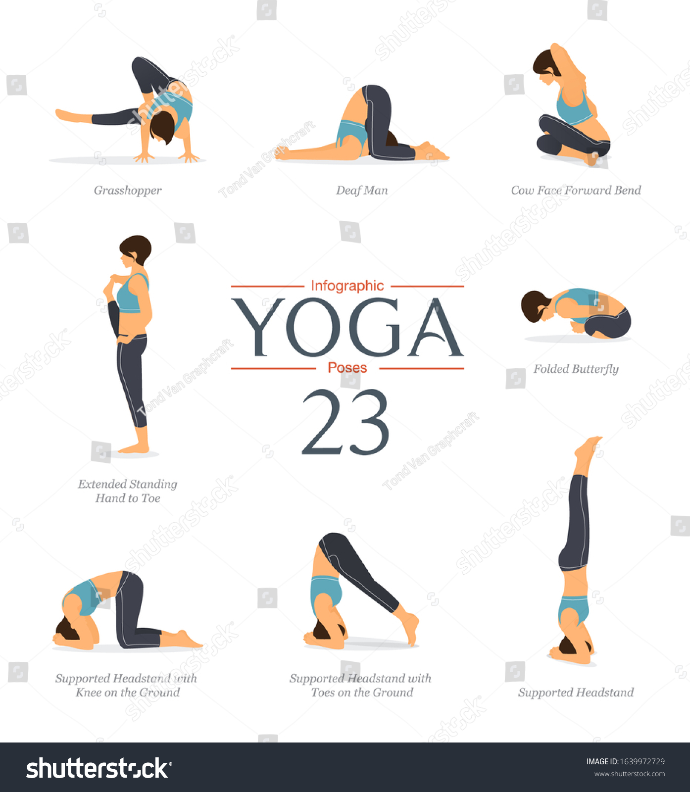 Set 8 Yoga Poses Flat Design Stock Vector (Royalty Free) 1639972729 ...