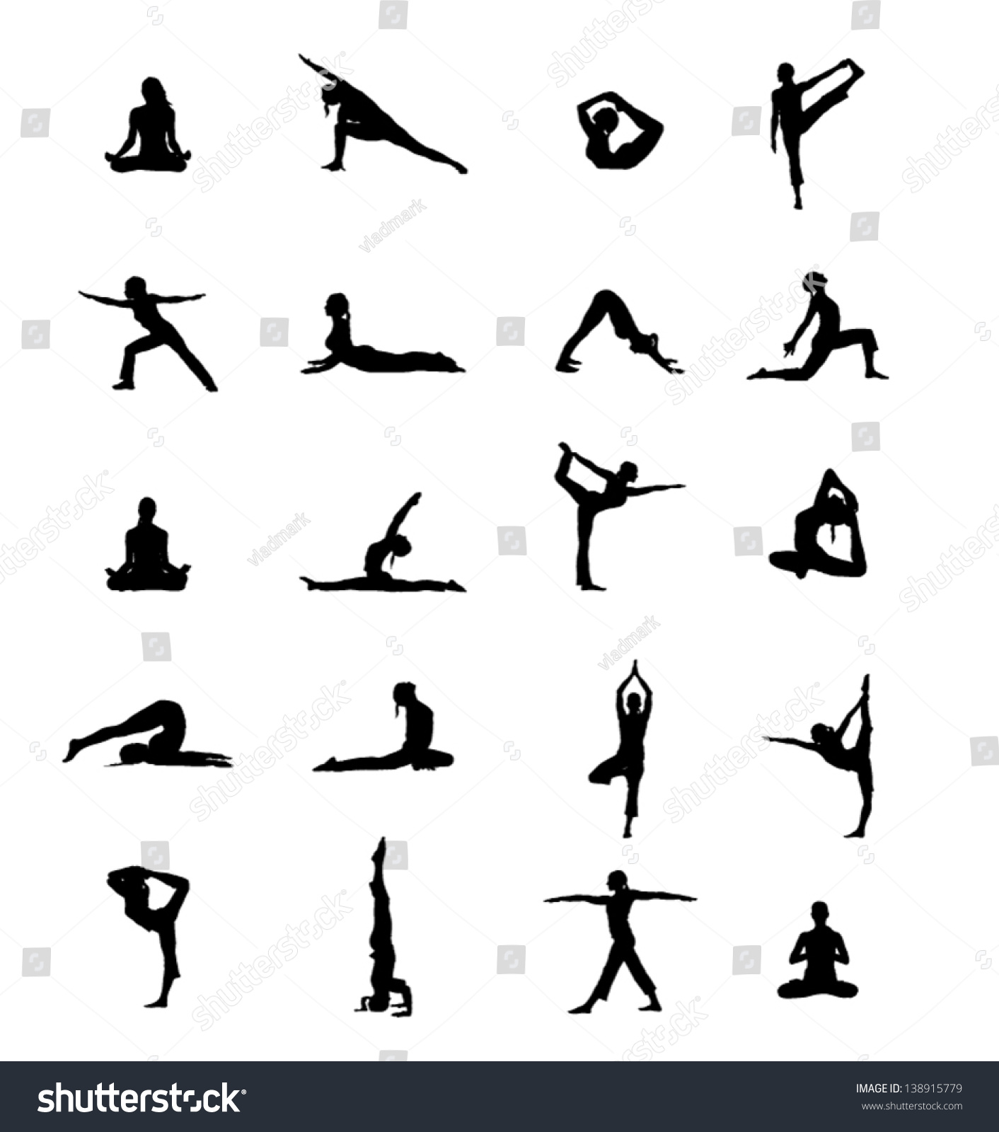 Set Of 20 Yoga Positions Black Vector Silhouettes Illustration ...