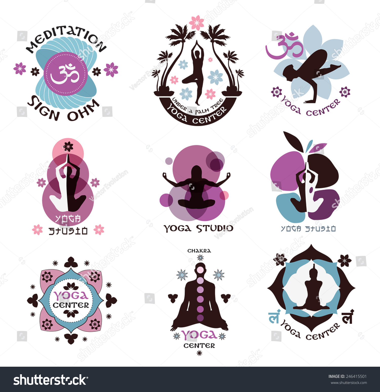 Set Of Yoga Studio Labels, Logos And Design Elements.Spa, Sport ...