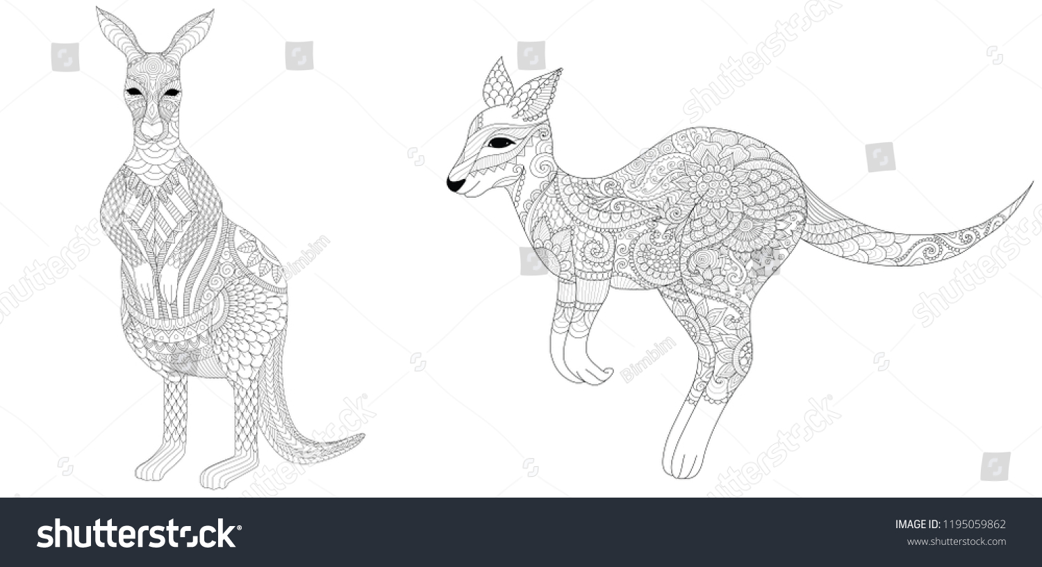 Set Zentangle Kangaroos Printing Adult Coloring Stock Vector (Royalty ...