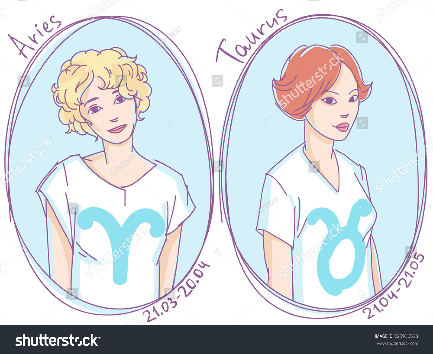 Set Zodiac Signs Girls Tshirts Different Stock Vector 