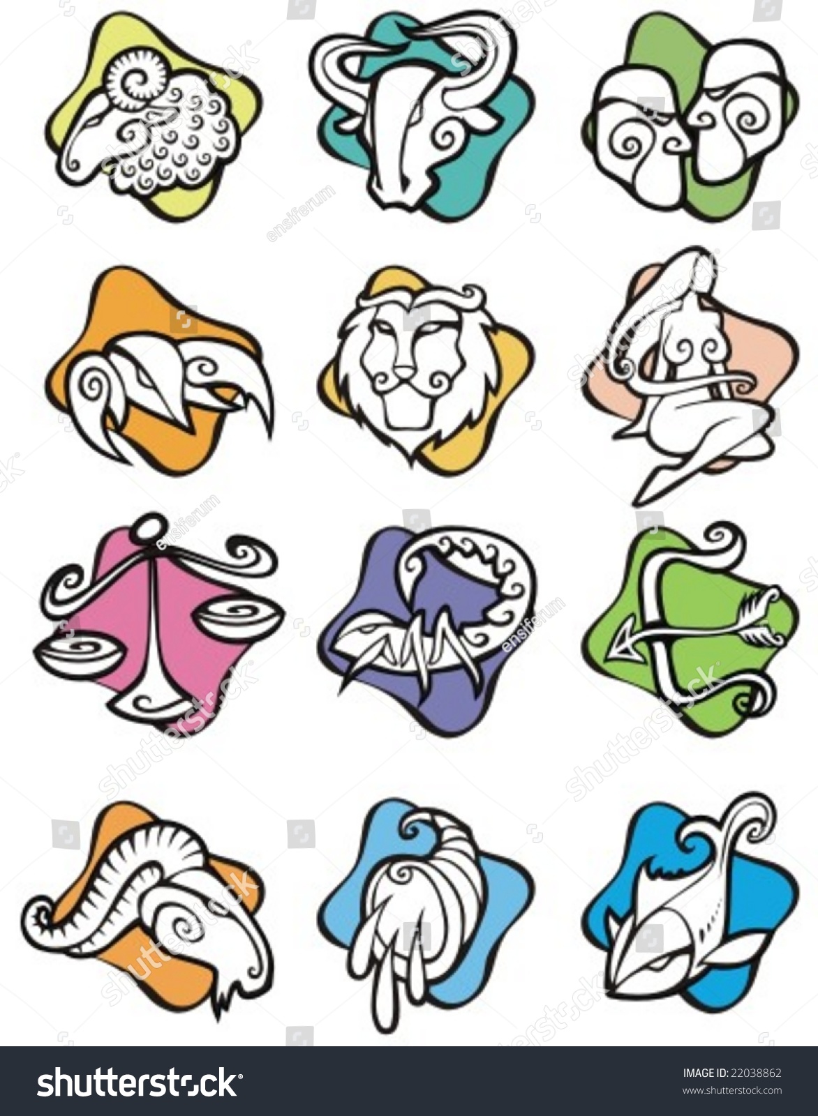 Set Of 12 Zodiac Signs, Vector Illustration - 22038862 : Shutterstock