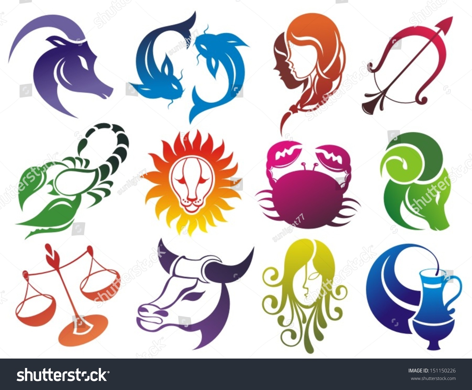 Set Of Zodiac Symbols. Isolated On White Stock Vector Illustration ...