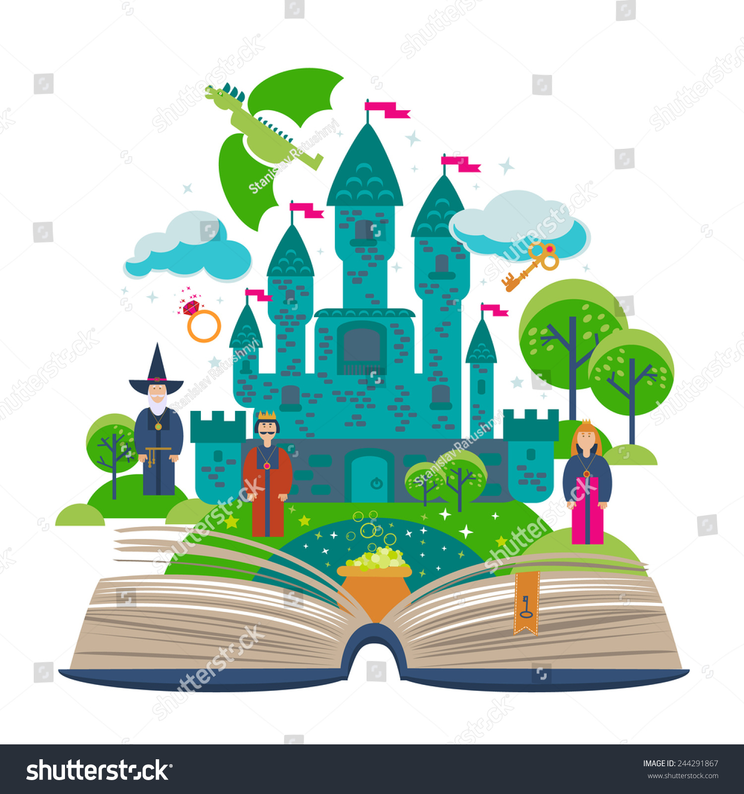 Set Open Fantasy Book About Fairy Stock Vector 244291867 - Shutterstock