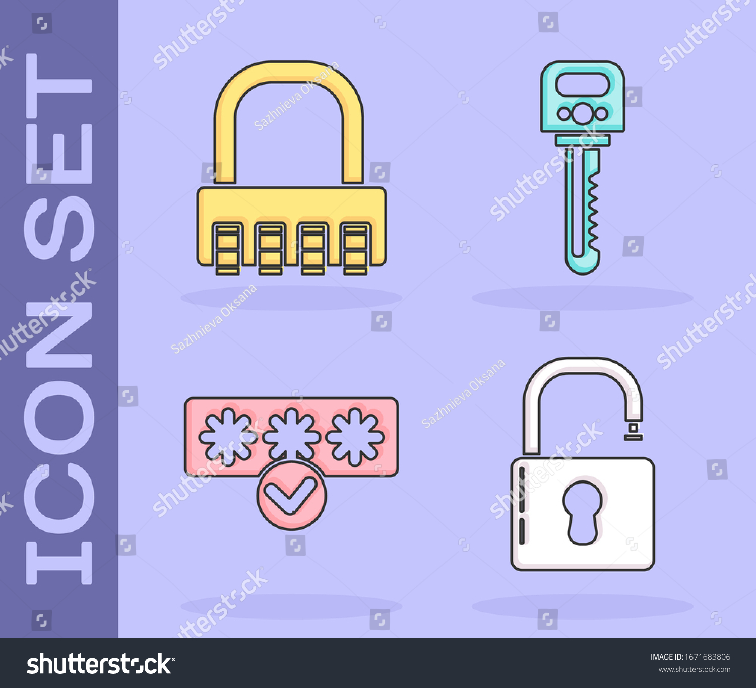 Set Open Padlock Safe Combination Lock Stock Vector Royalty Free 1671683806