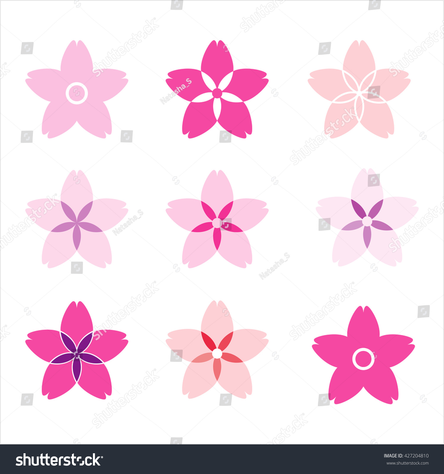 Set Pink Violet Logo Flowers Sakura Stock Vector (Royalty Free) 427204810