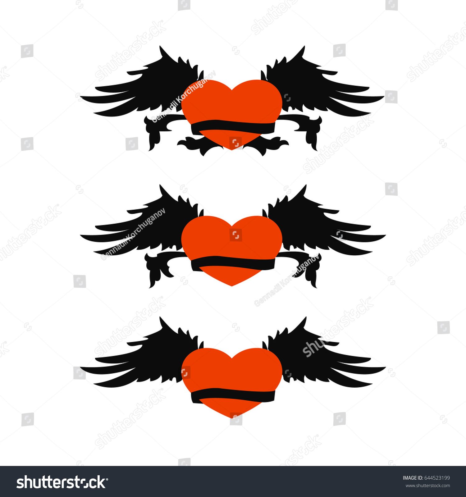 set retro heart wings ribbon tattoo stock vector 644523199 set retro heart wings ribbon tattoo stock vector 644523199