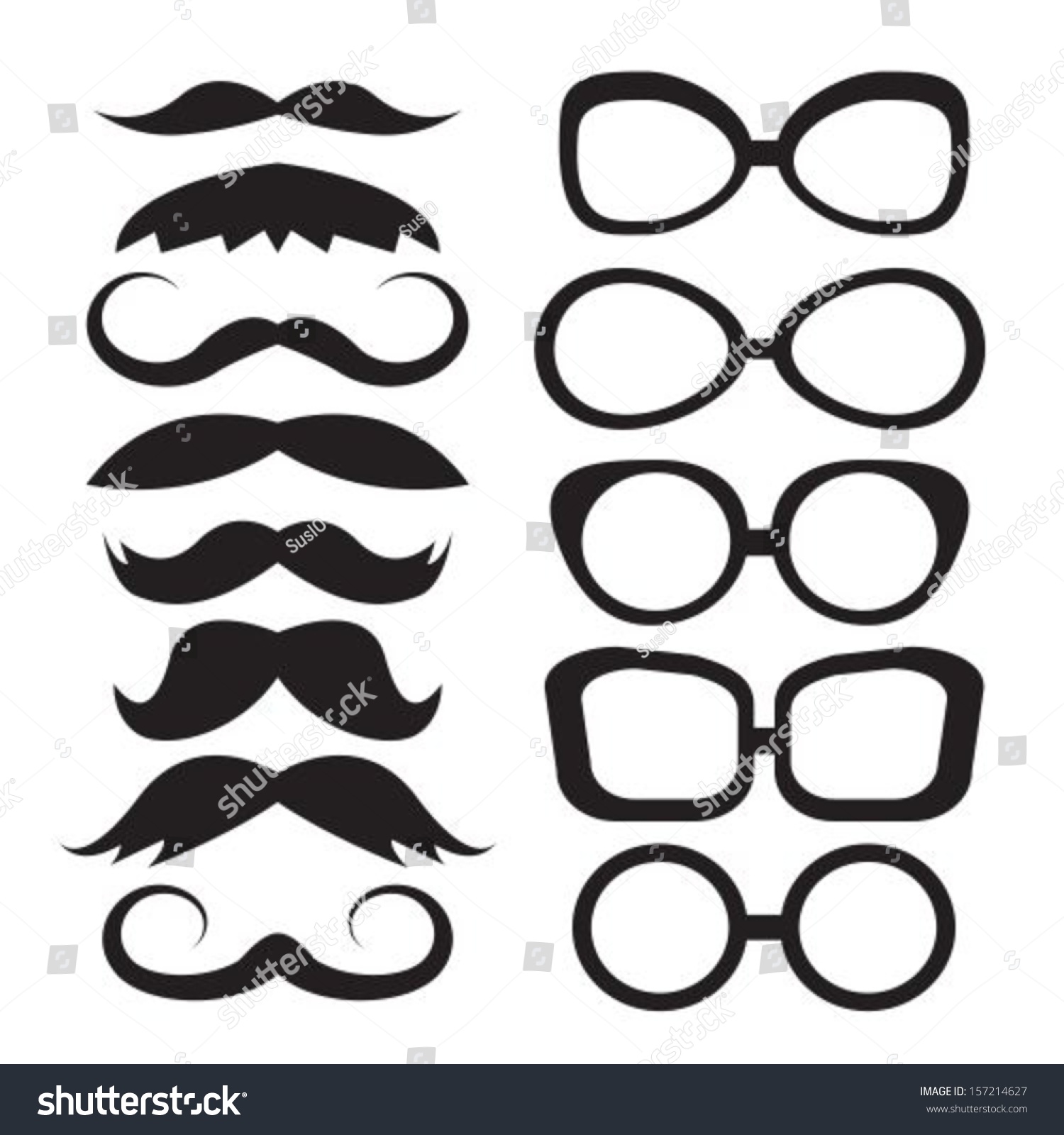 Set Silhouettes Black Glasses Mustache On Stock Vector (Royalty Free ...