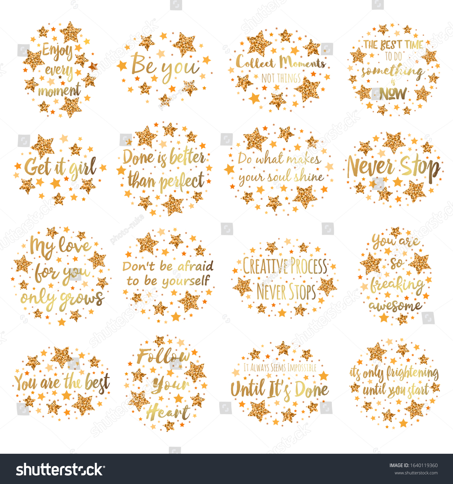 Set Slogans Among Stars Hand Drawn Stock Vector (Royalty Free