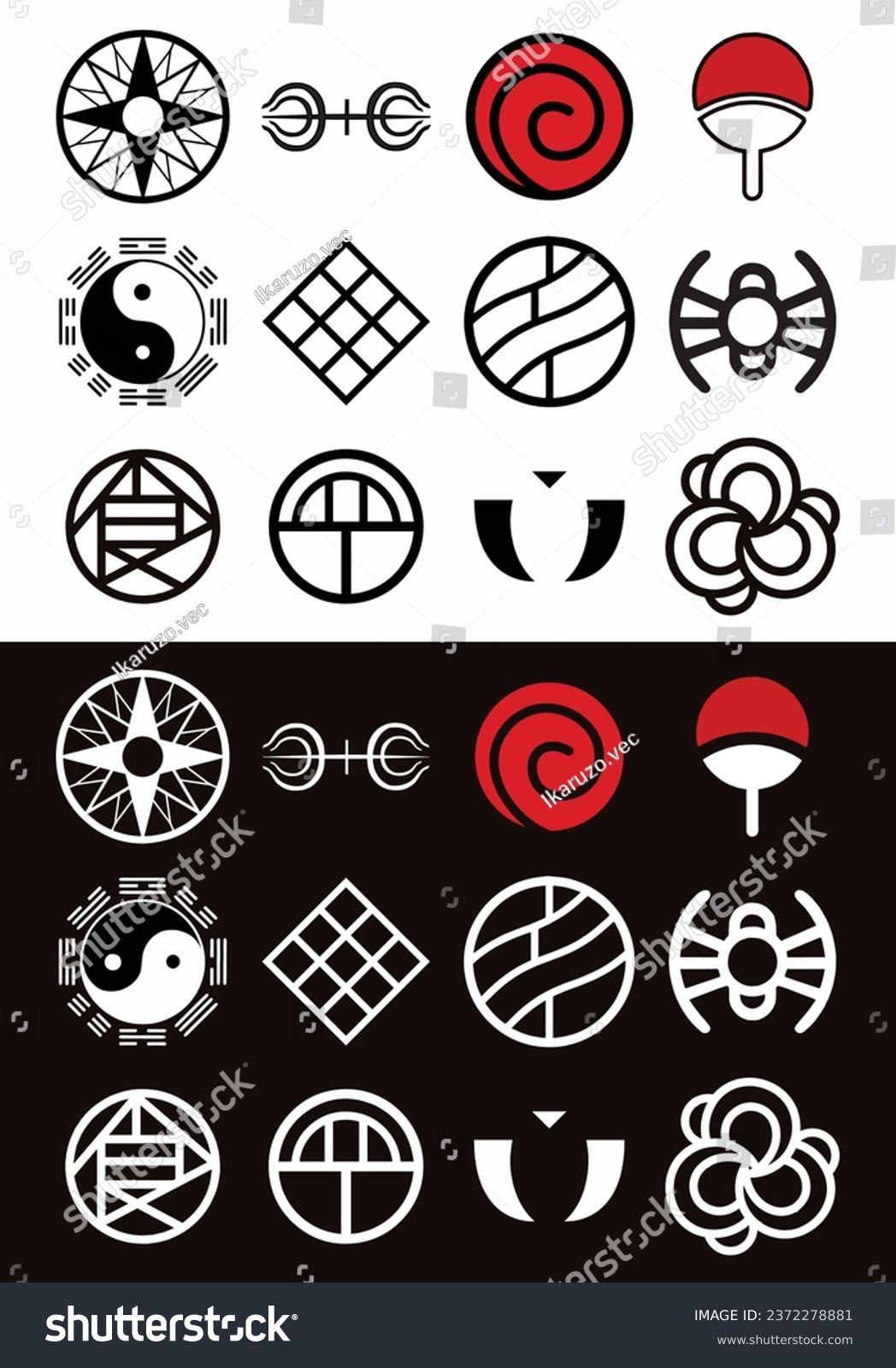 SVG of Set symbol clan vector on anime Naruto. Otsutsuki, Senju, Uzumaki, Uchiha Clan, Hyuga, Hatake, Nara, Aburame, Akimichi, Yamanaka, Inuzuka, Sarutobi. With two option background editable svg
