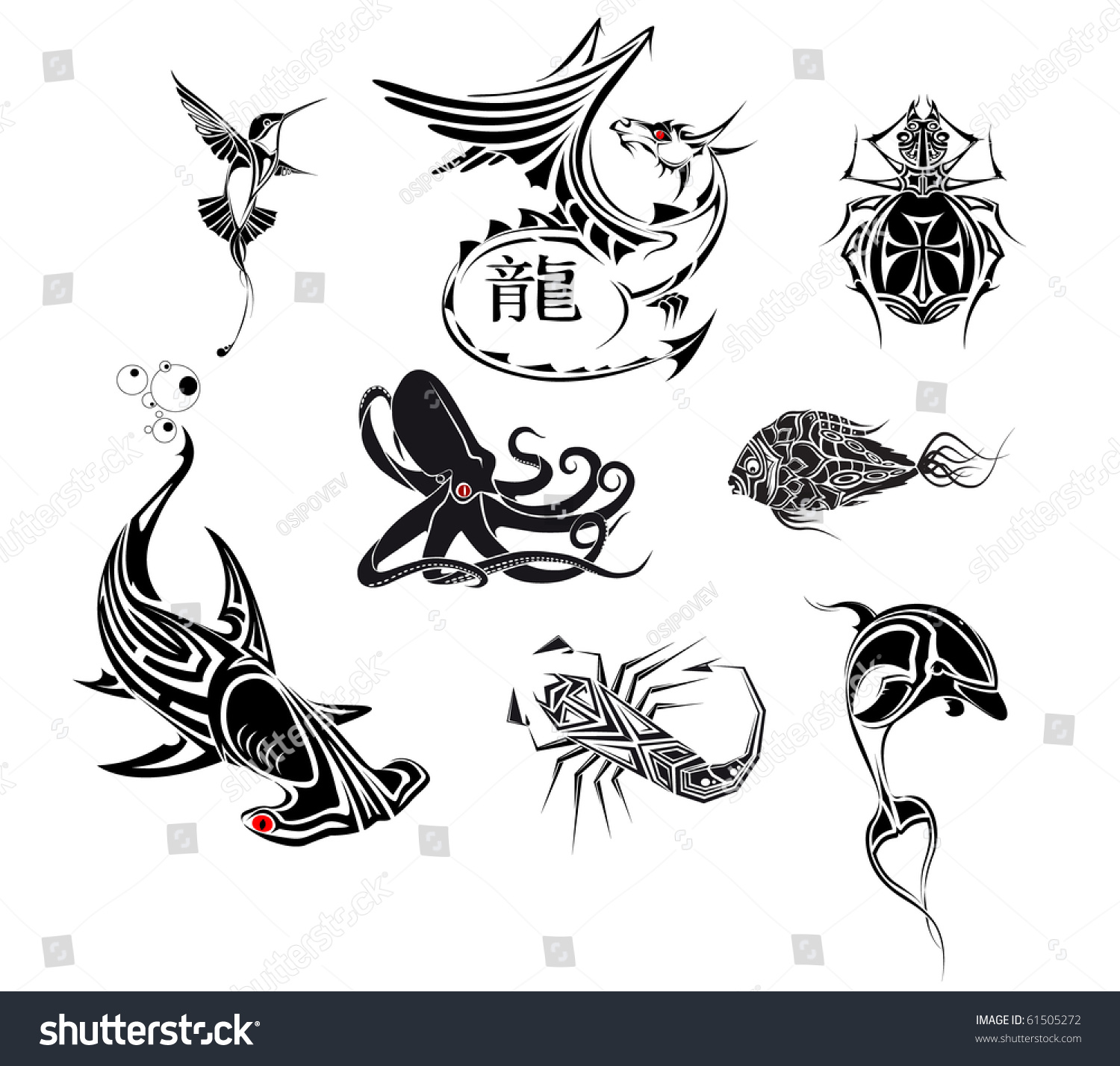 Set Tattoo Stock Vector 61505272 - Shutterstock