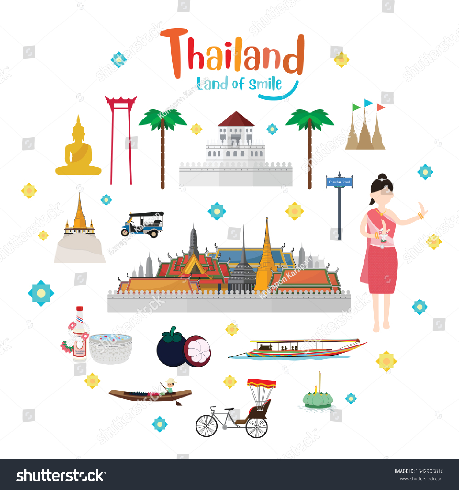 Set Thailand Golden Grand Palace Visit Stock Vector (Royalty Free ...