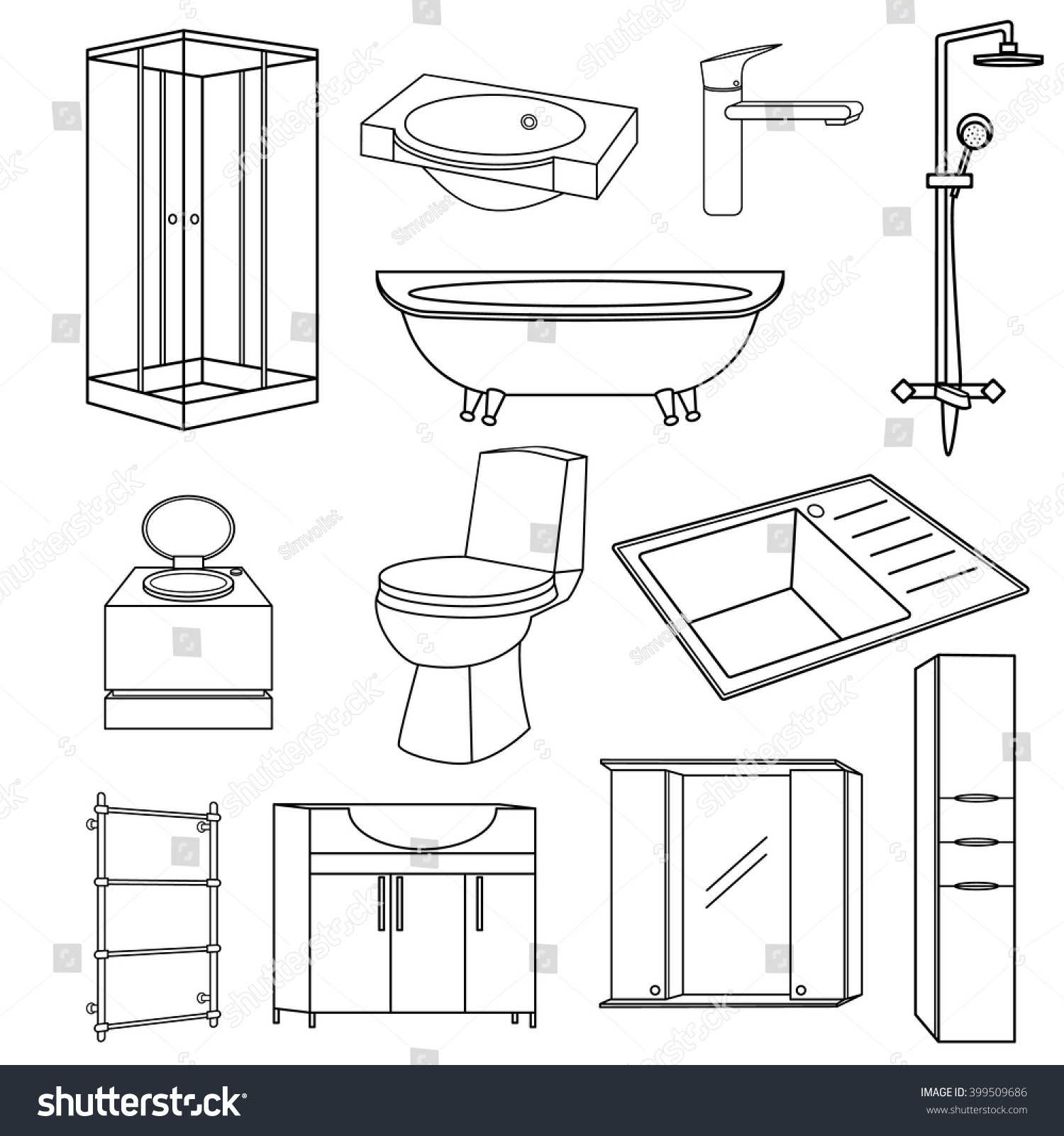 Set Transparent Outline Icons Sanitary Ware Stock Vector (Royalty Free ...