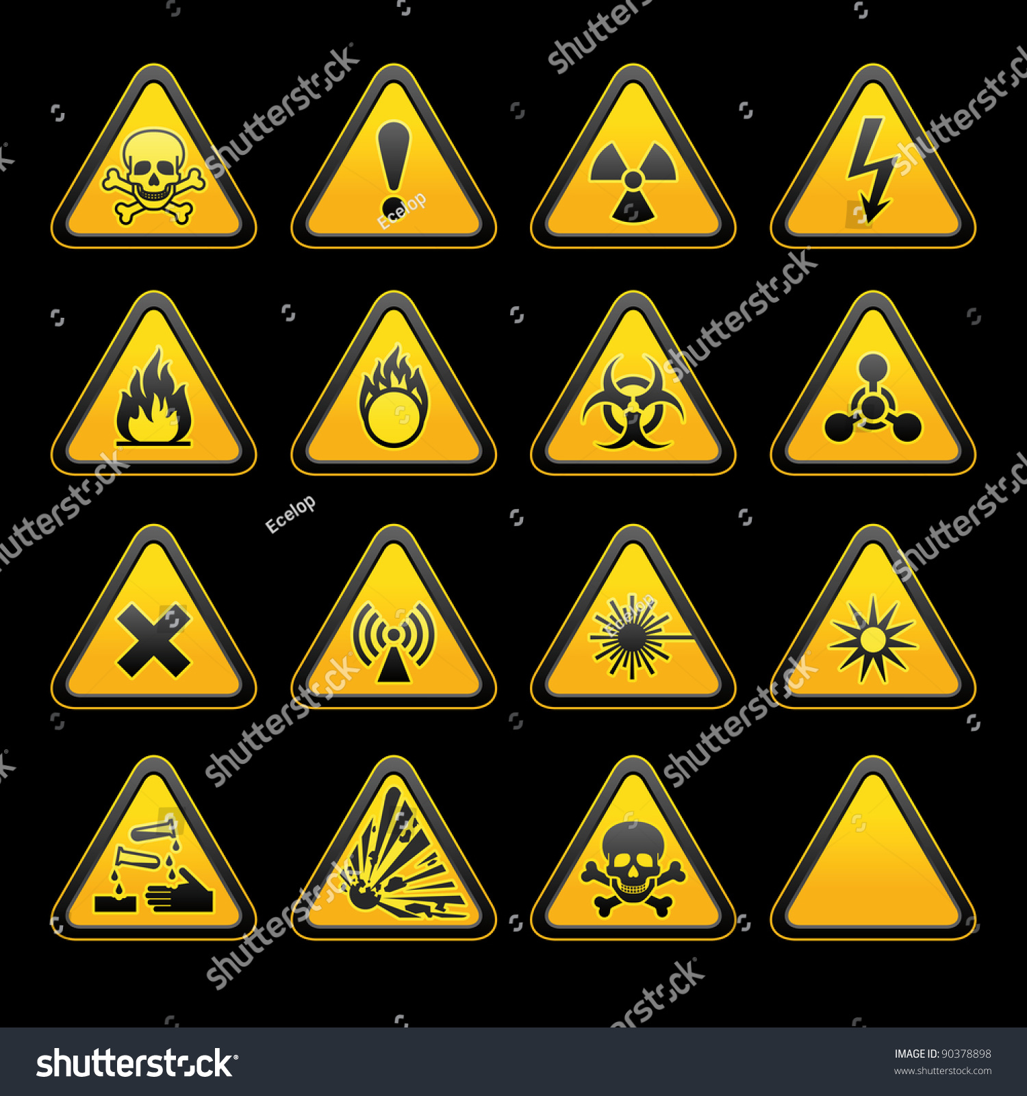 Set Triangular Warning Signs Hazard Symbols Stock Vector 90378898 ...