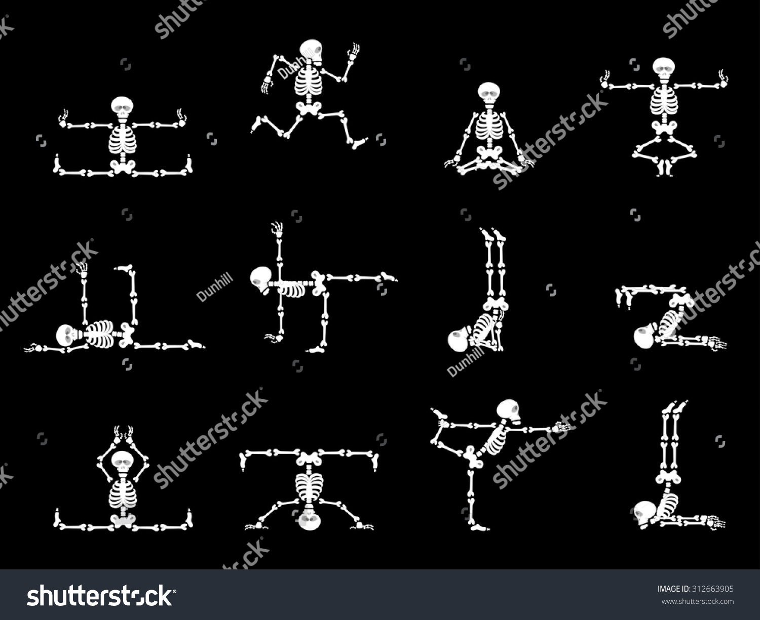 Set Vector Design Elements: Funny Skeletons - Gymnastics And Yoga ...