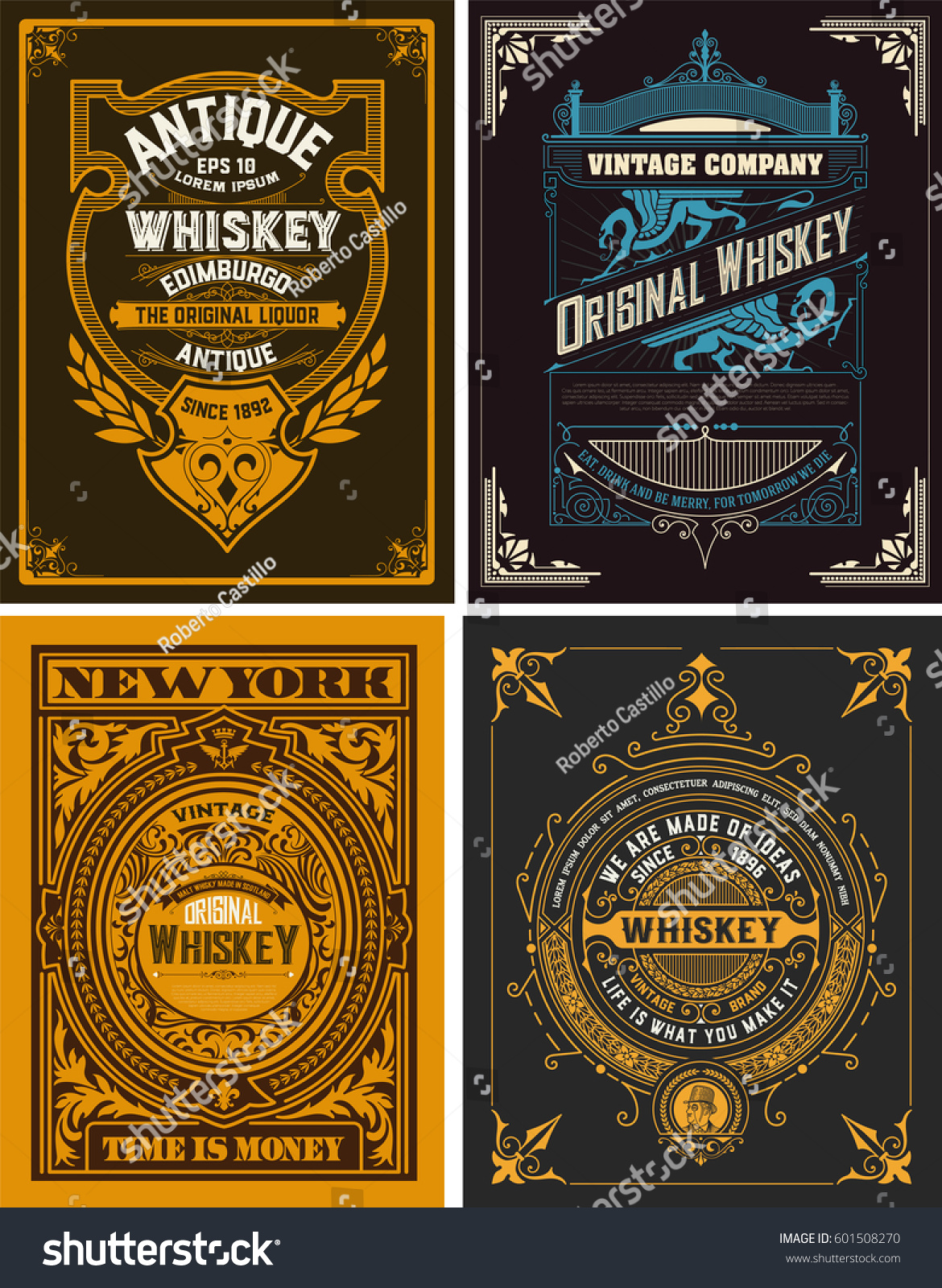 Set Whiskey Labels Vector Stock Vector 601508270 - Shutterstock