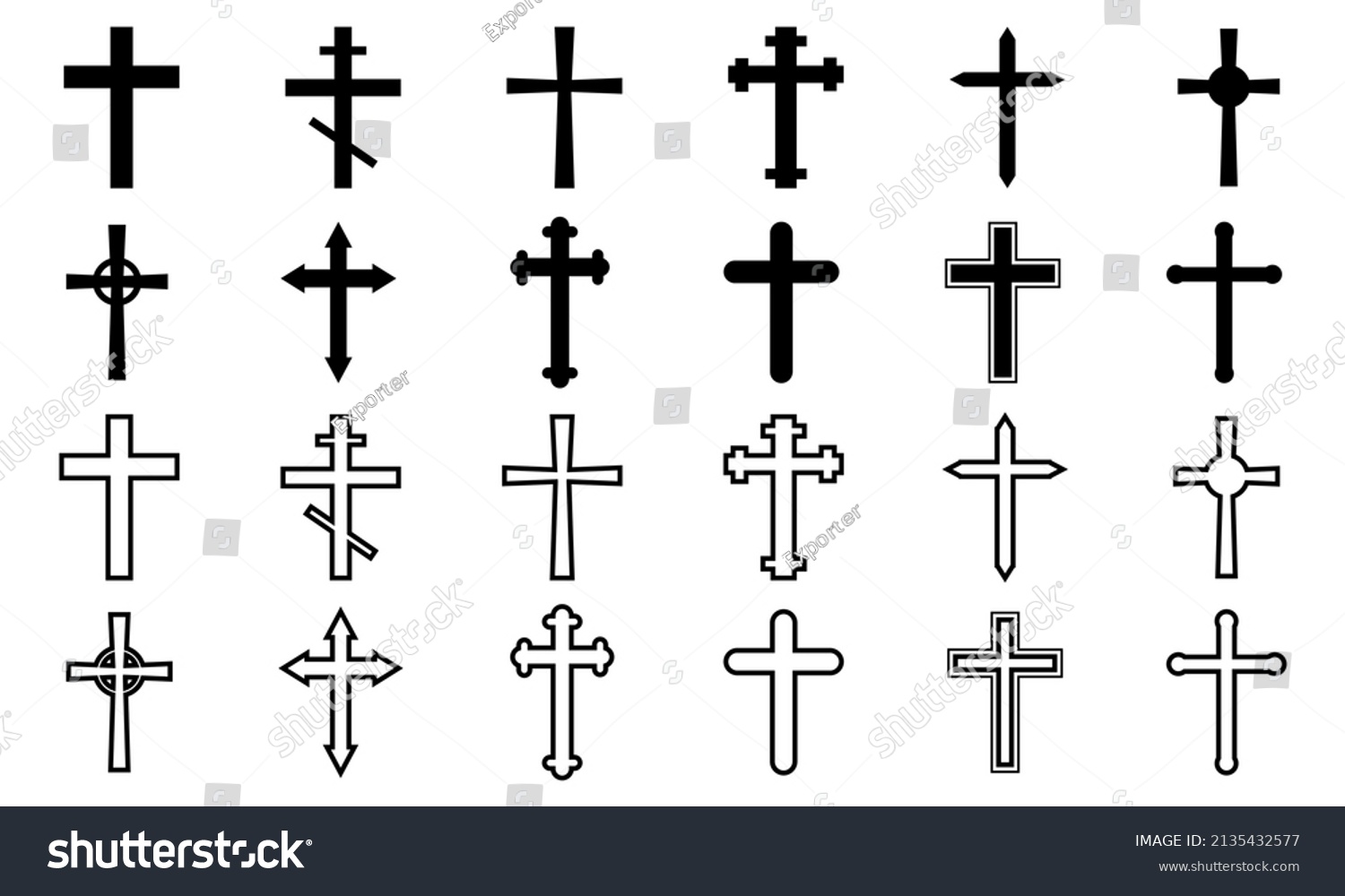 Set Black Christian Cross On White Stock Vector (Royalty Free ...