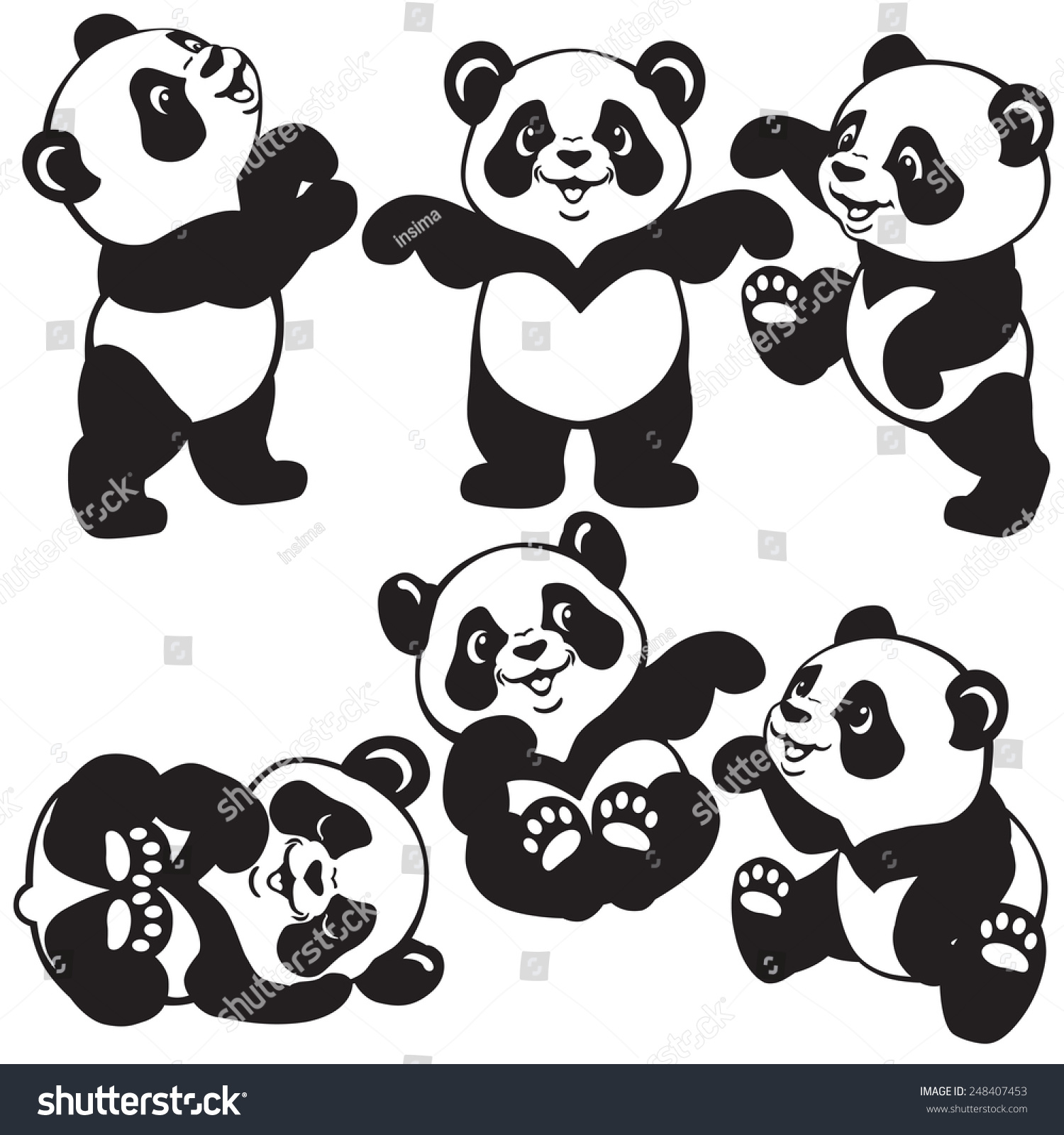 Set Cartoon Panda Bear Black White Vectores En Stock 248407453