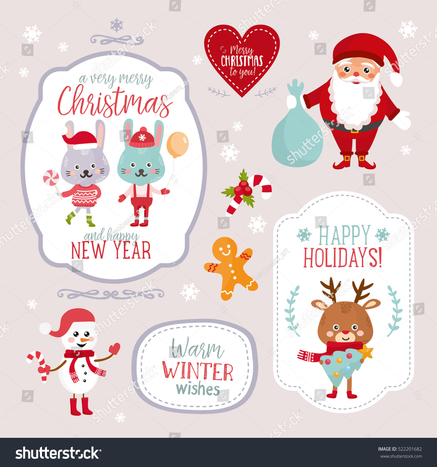 Download Set Christmas Design Elements Borders Frames Stock Vector ...