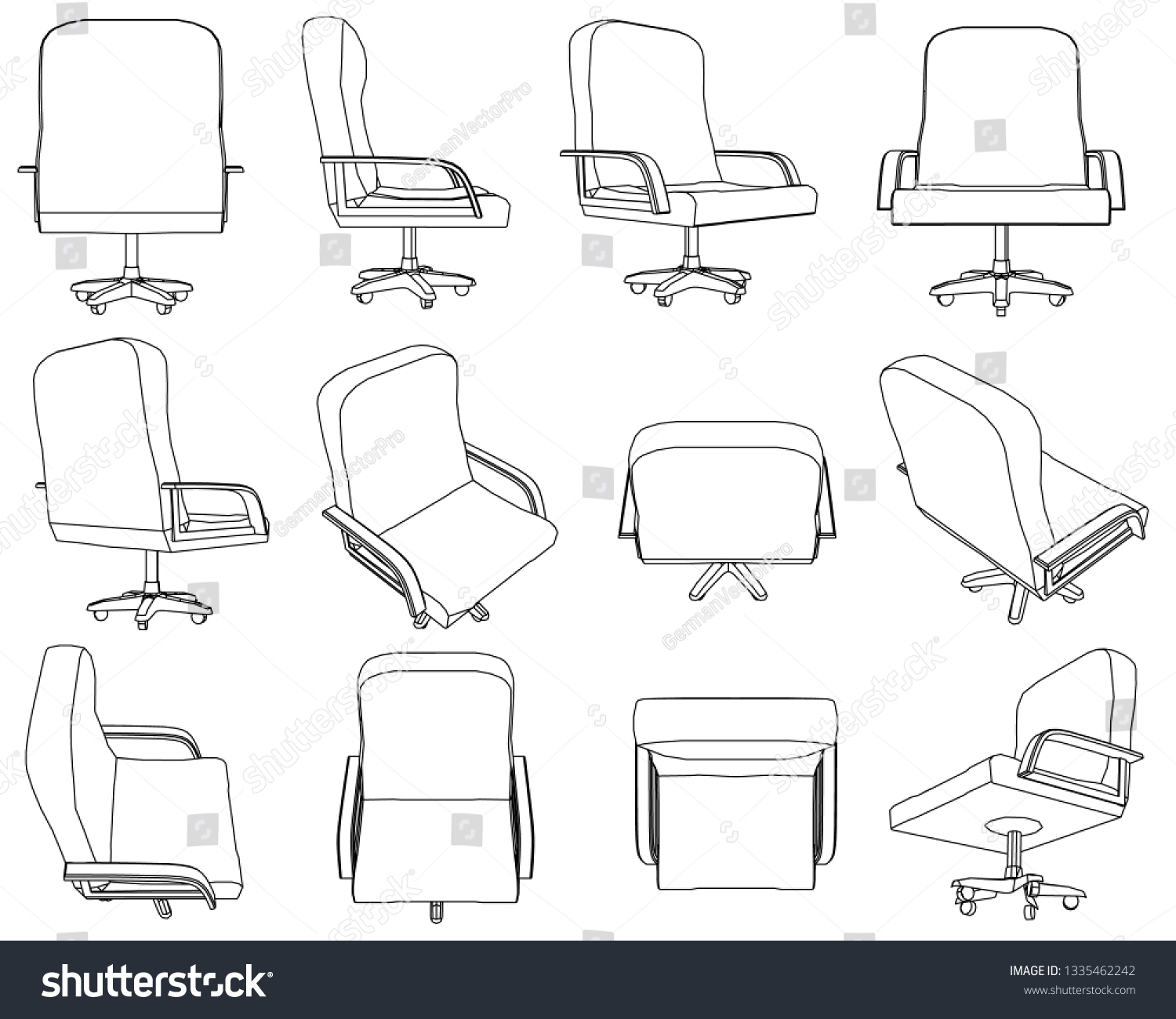 Set Contours Office Chairs Office Chair Stock Vector Royalty Free 1335462242
