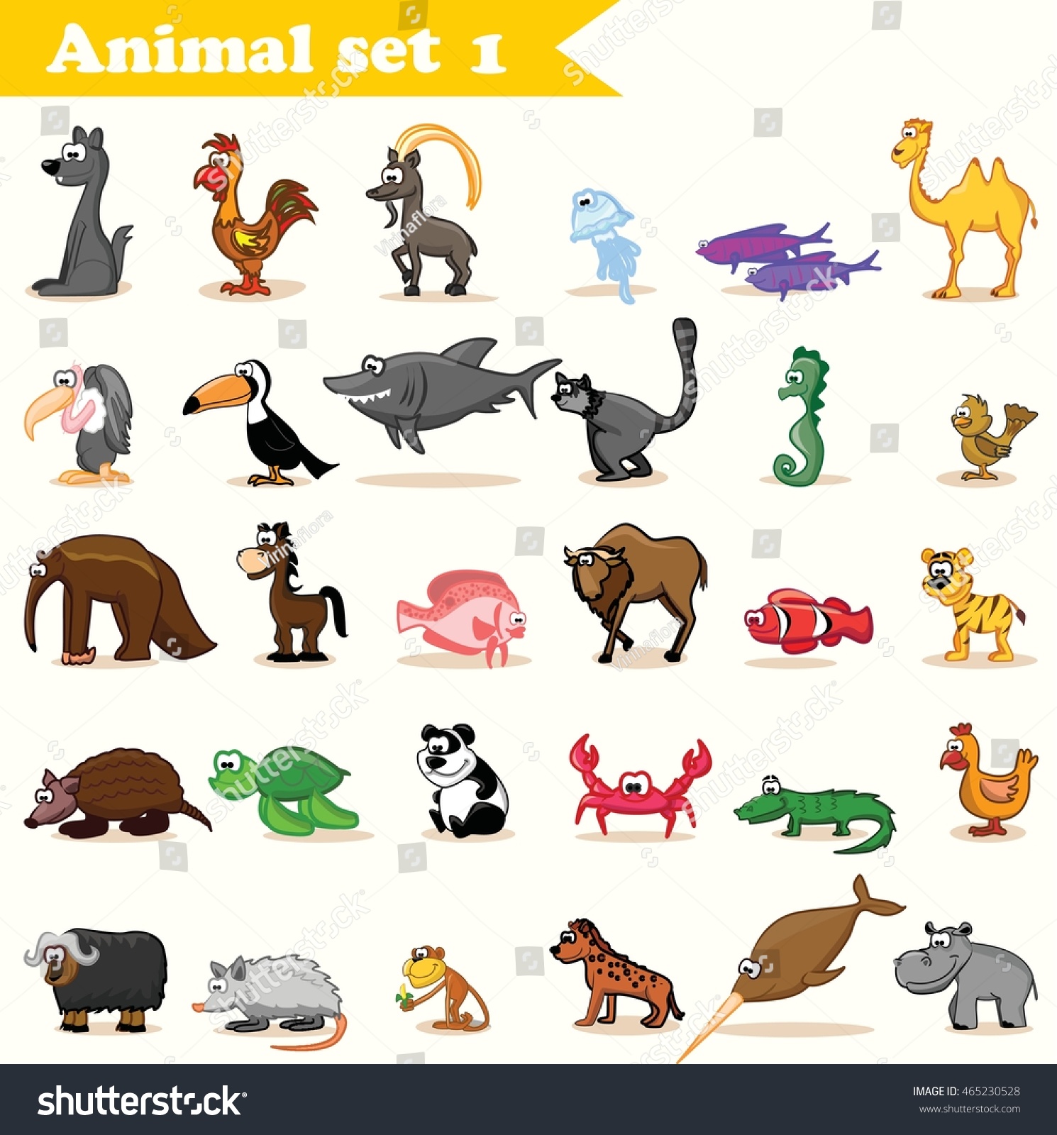 Set With Cute Cartoon Animals Stock Vector Illustration 465230528 ...