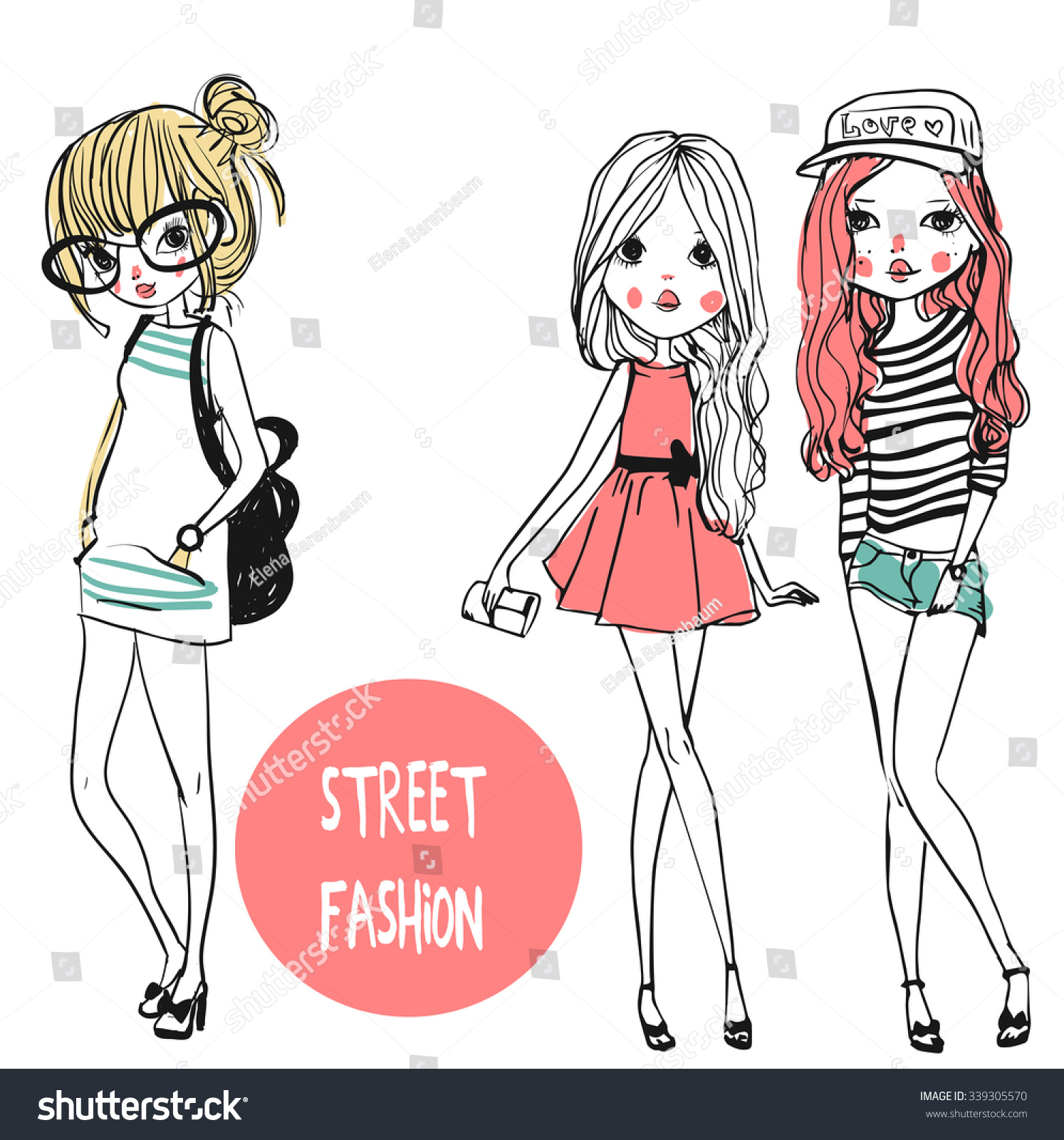 Set Cute Fashion Girls Stock Vector 339305570 - Shutterstock