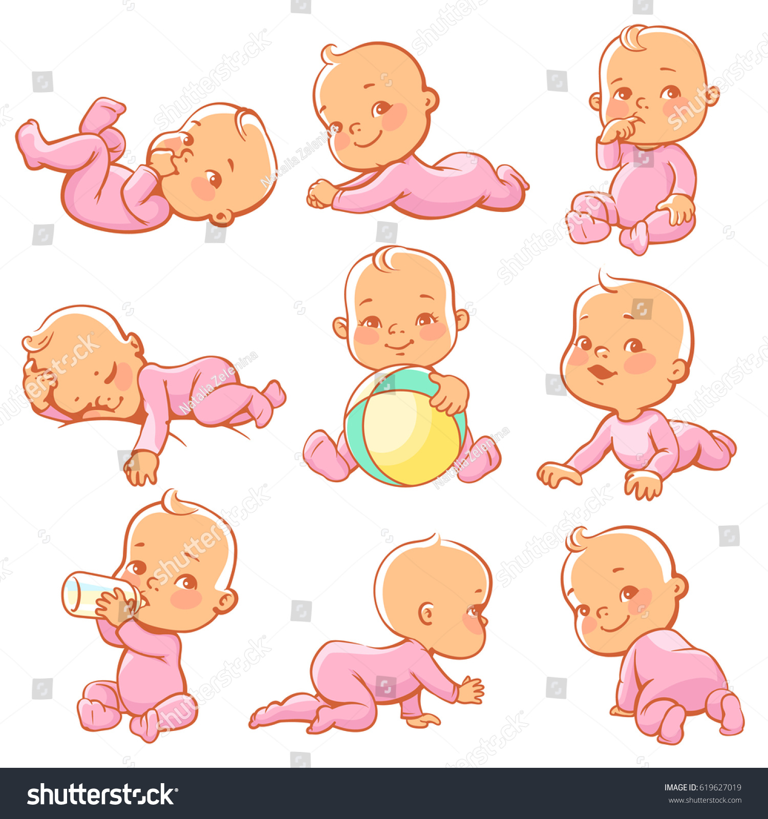 Set Cute Little Baby Girl Wearing Stock Vector (Royalty Free) 619627019 ...