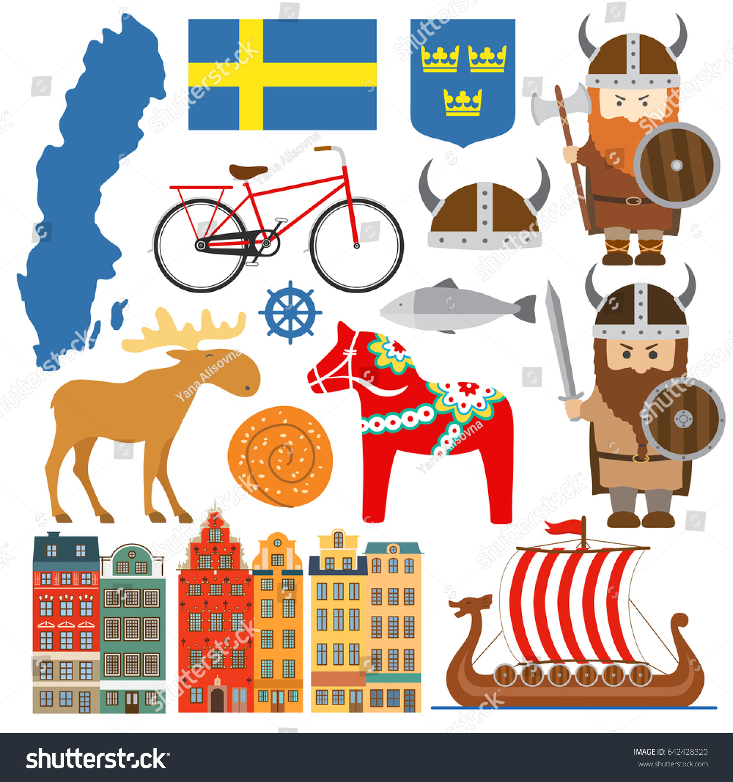 Set Design Elements Symbols Sweden Map Stock Vector (Royalty Free