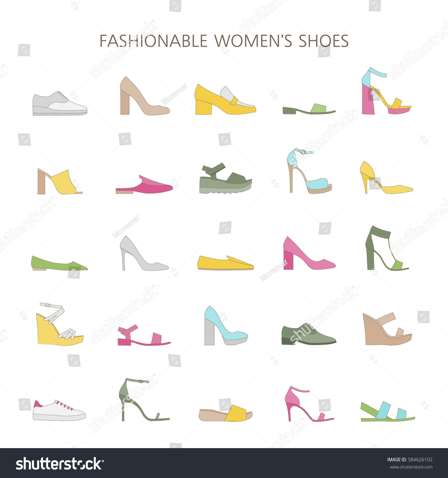 Set Different Types Trendy Shoes Womens Stock Vector Royalty Free 584626102