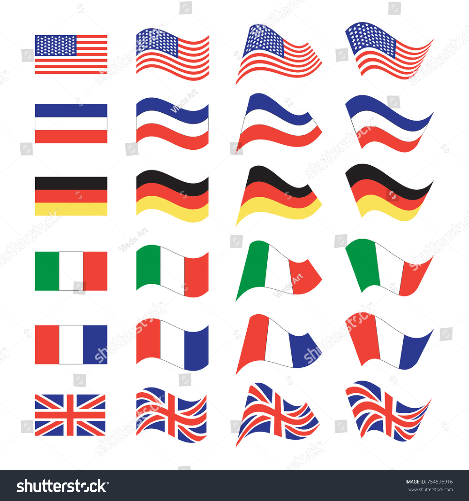 Set Flying Flags Different Countries Vector Stock Vector Royalty Free 754596916 