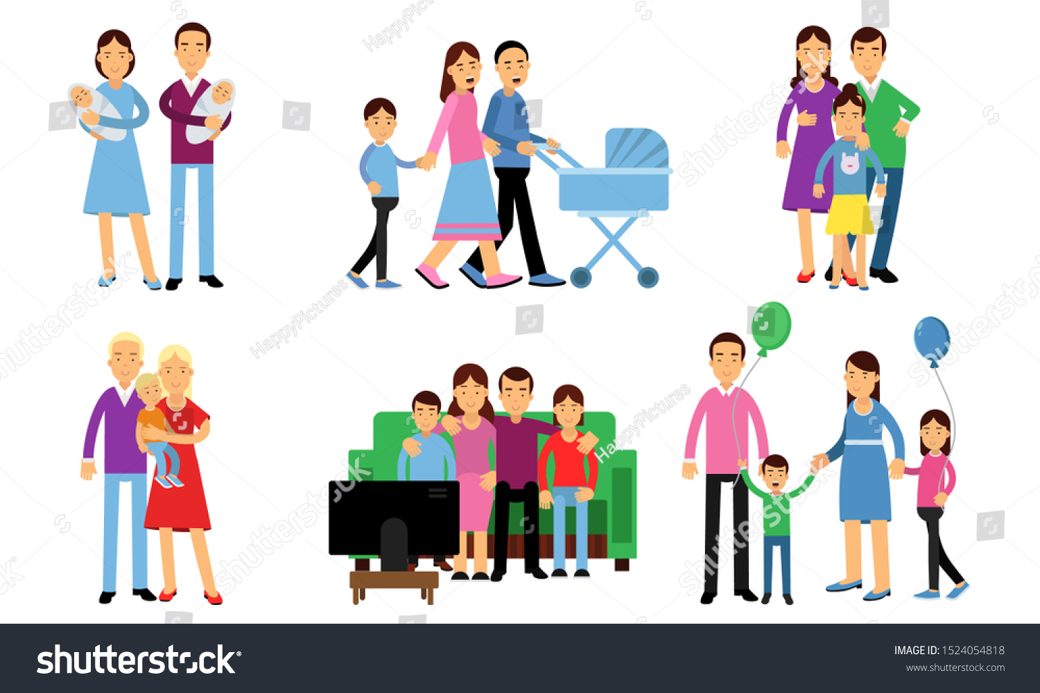 set-happy-family-relation-spending-time-stock-vector-royalty-free