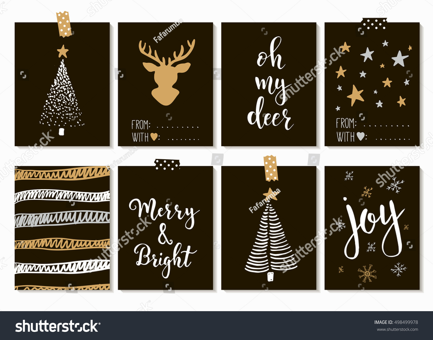 Set with Merry Christmas and Happy New Year vintage t tags and cards with calligraphy