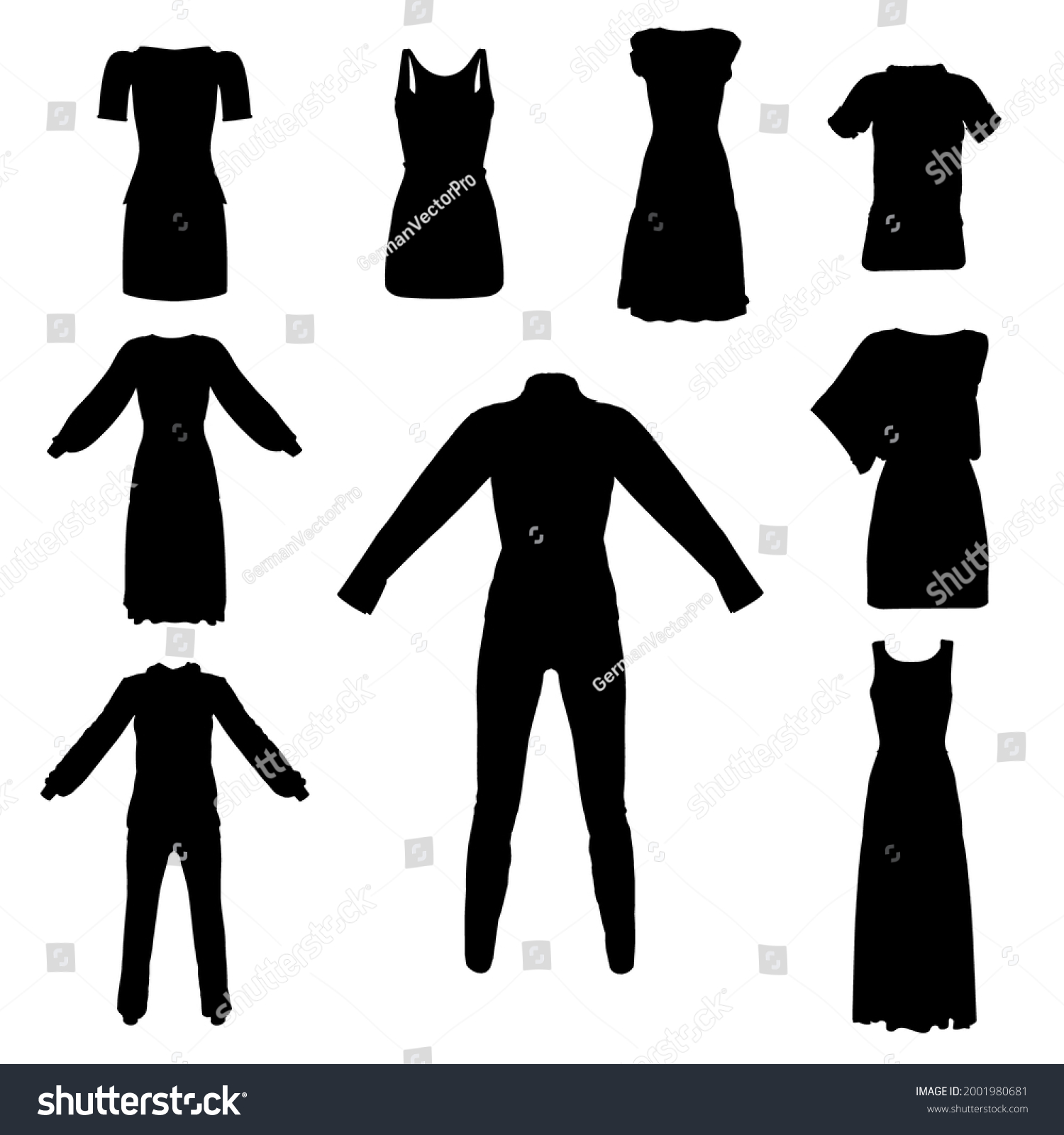 Set Silhouettes Clothes Dresses Suits Isolated Stock Vector (Royalty ...