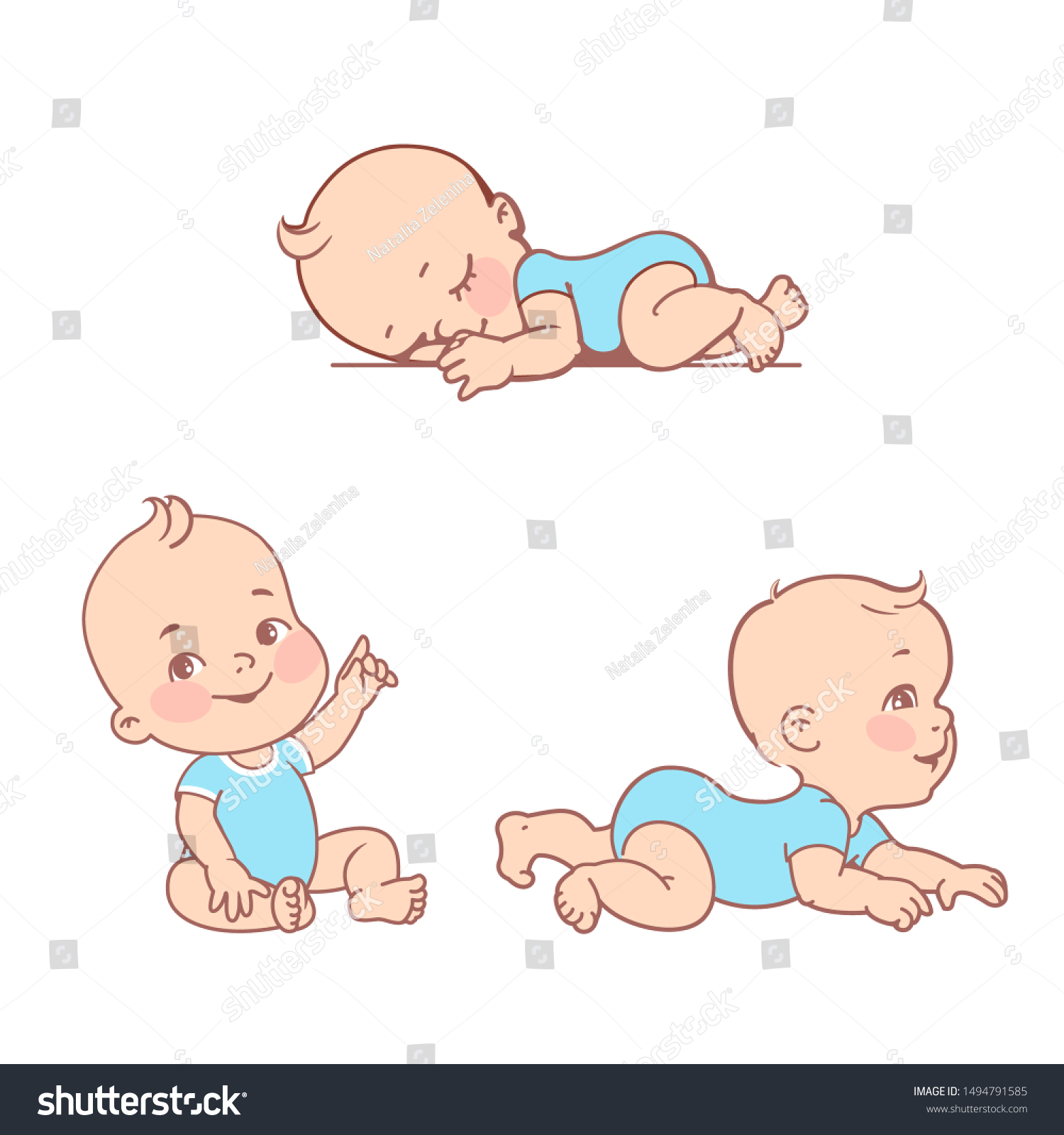 おむつを着た笑顔の少年とボディスーツをセット 3カ月から1年にかけて活発な赤ちゃんが 這い 腹の上を動くようになる 1年目 元気なベビープレー のベクター画像素材 ロイヤリティフリー 1494791585