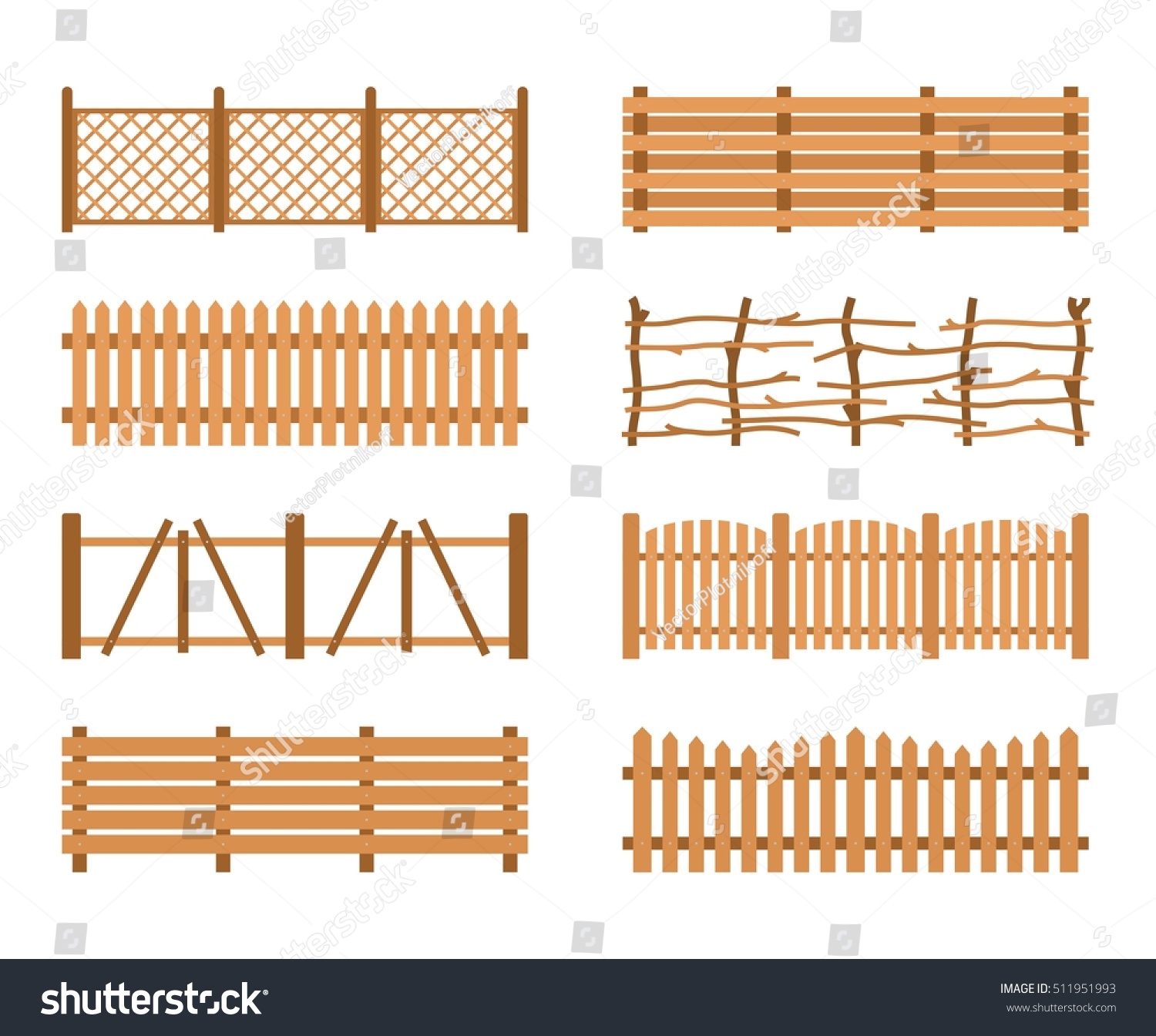 Set Cercas De Madeira Isoladas No Vetor Stock Livre De Direitos Shutterstock