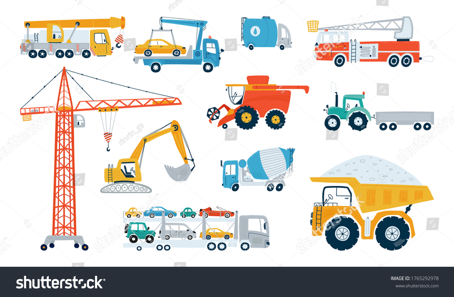 SVG of Set working building machine isolated on a white background. Icons kids cars for design of children's rooms, clothing, textiles. Vector illustration svg