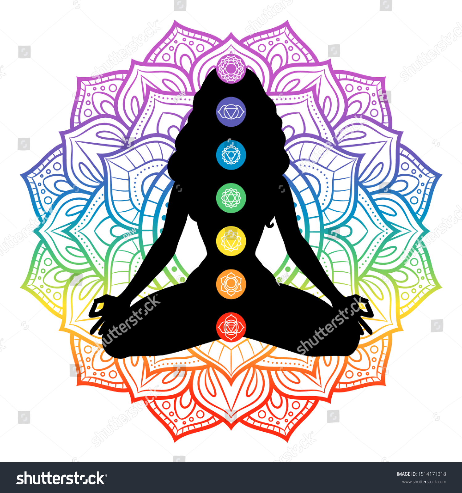 Seven Chakras On Meditating Yogi Woman Stock Vector (Royalty Free ...