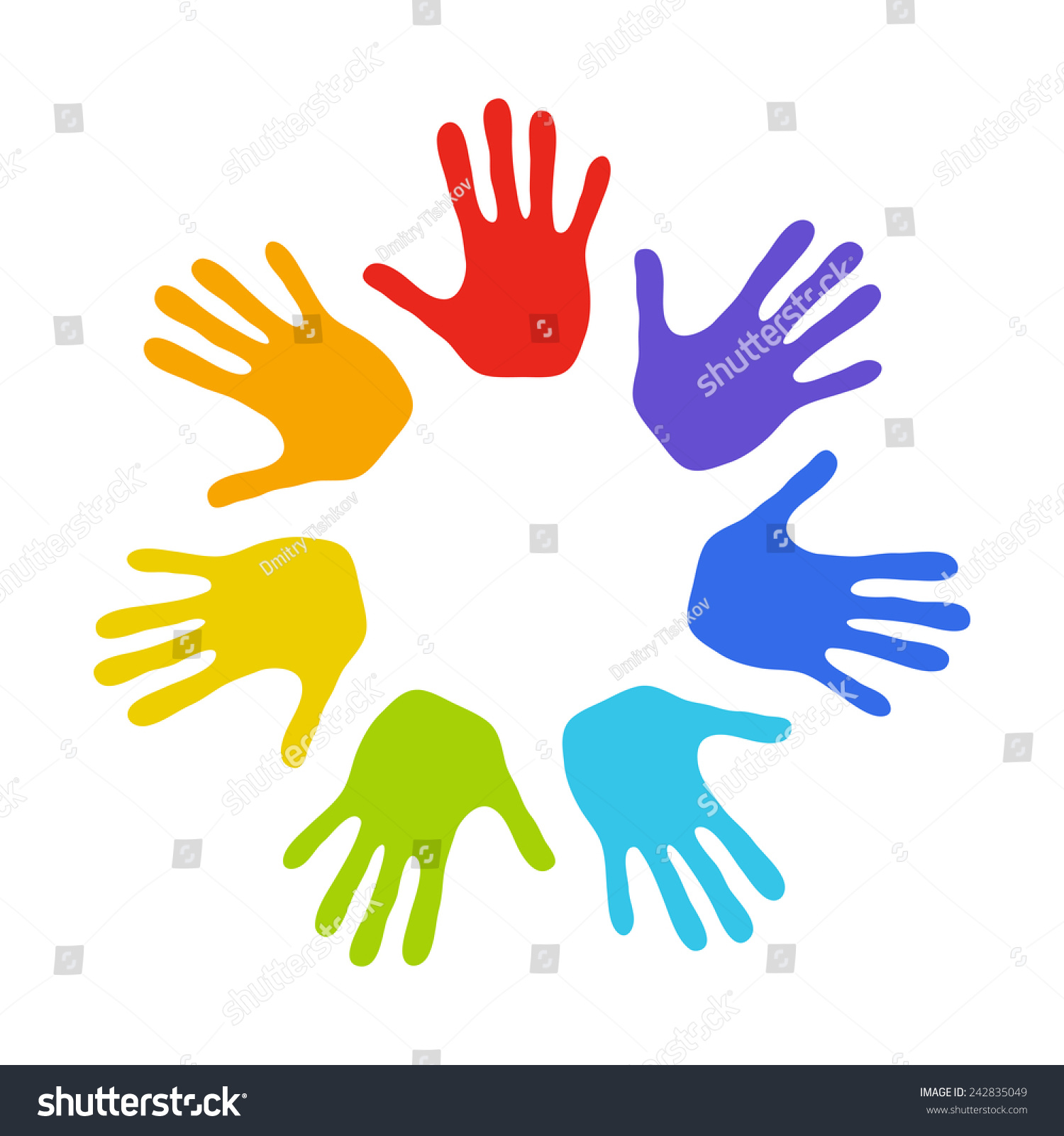 Seven Colorful Hands Rainbow Stock Vector (Royalty Free) 242835049