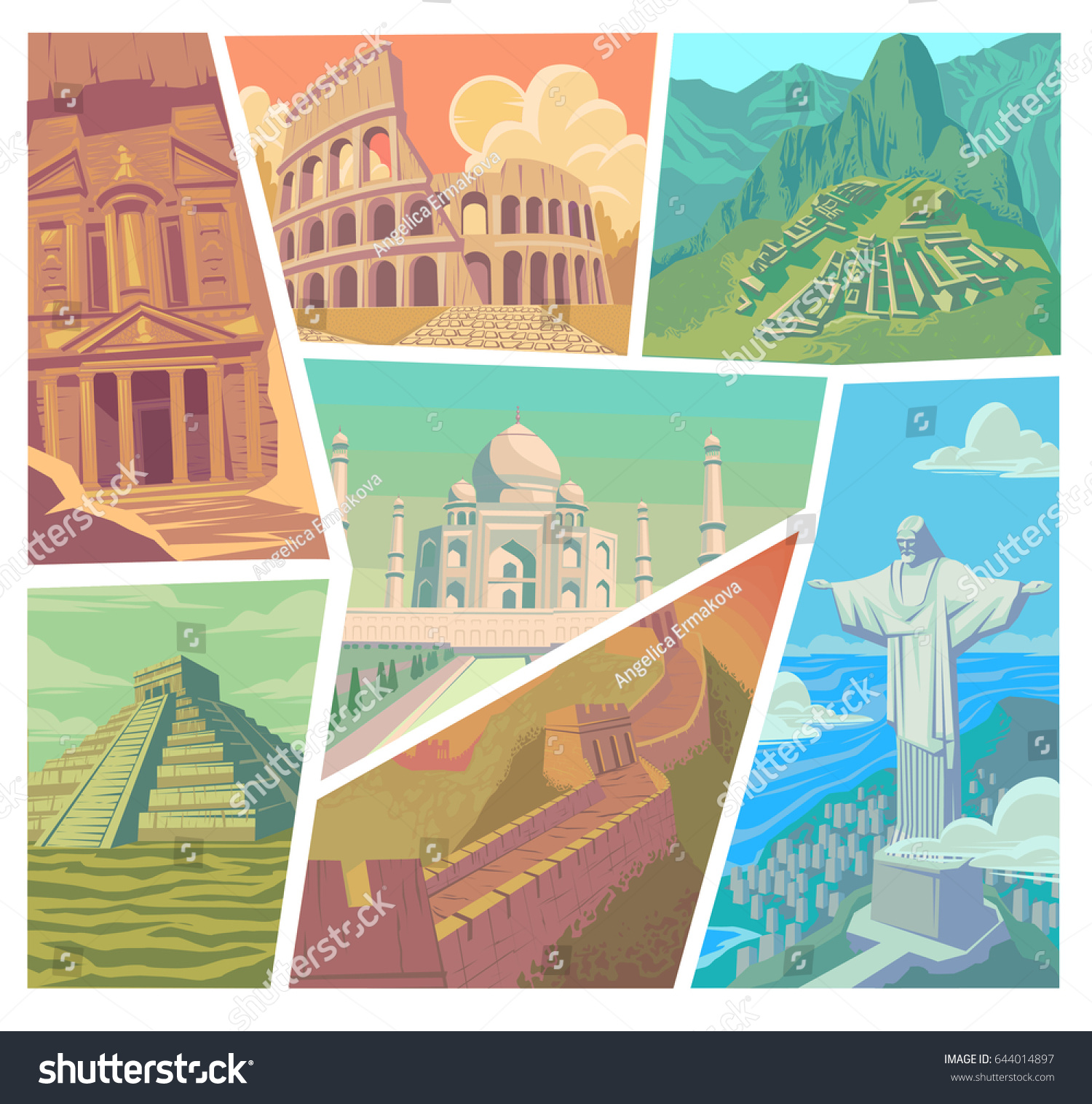 SVG of Seven wonders of the modern world vector illustration Great Wall of China Petra The Colosseum Chichen Itza Machu Picchu Taj Mahal Christ the Redeemer svg