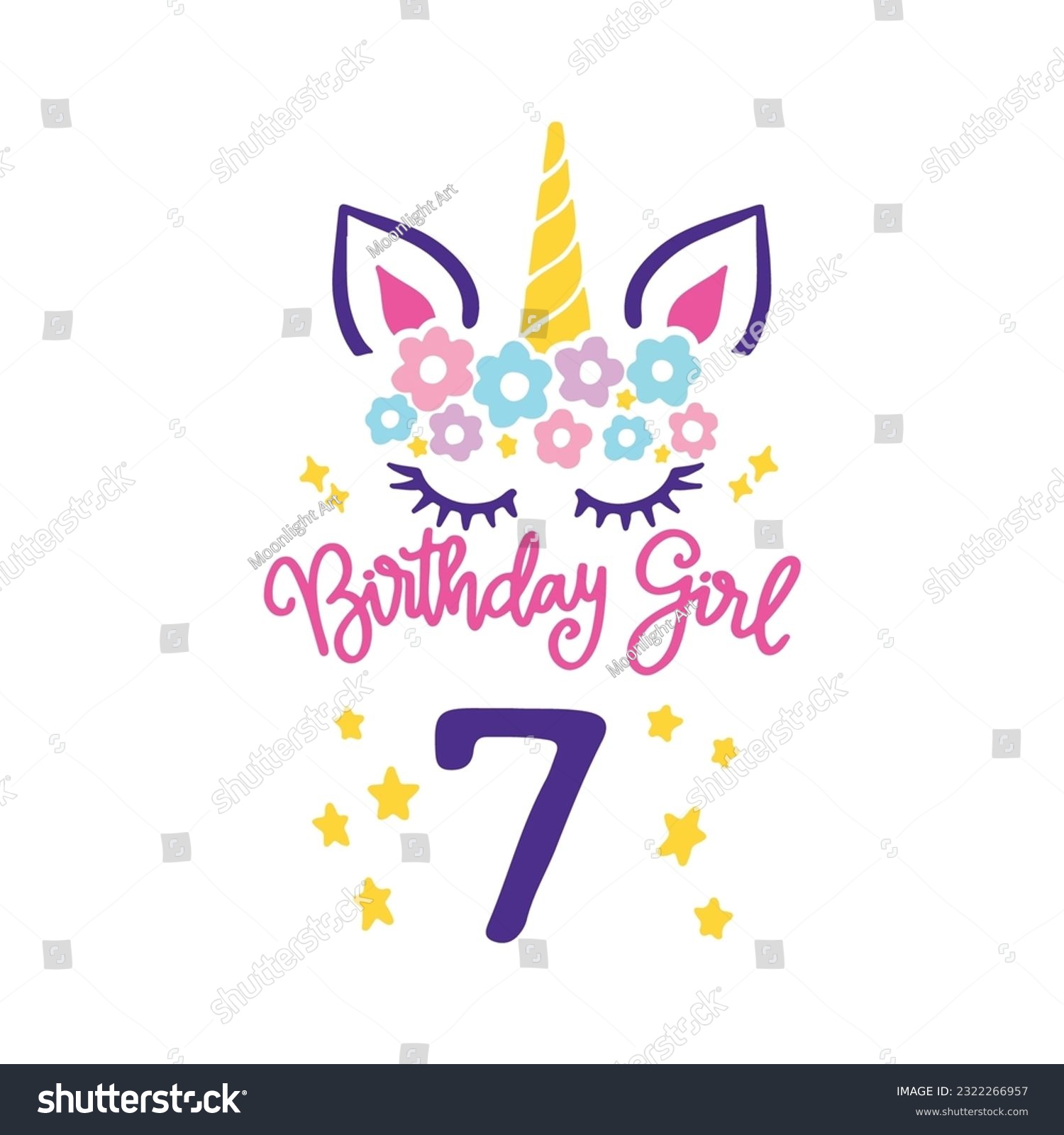 SVG of Seventh Unicorn Birthday Svg, 7th unicorn, Unicorn Face Svg, Unicorn, Birthday Girl svg, Birthday Shirt, Gift for Birthday svg,  Cut files Cricut svg