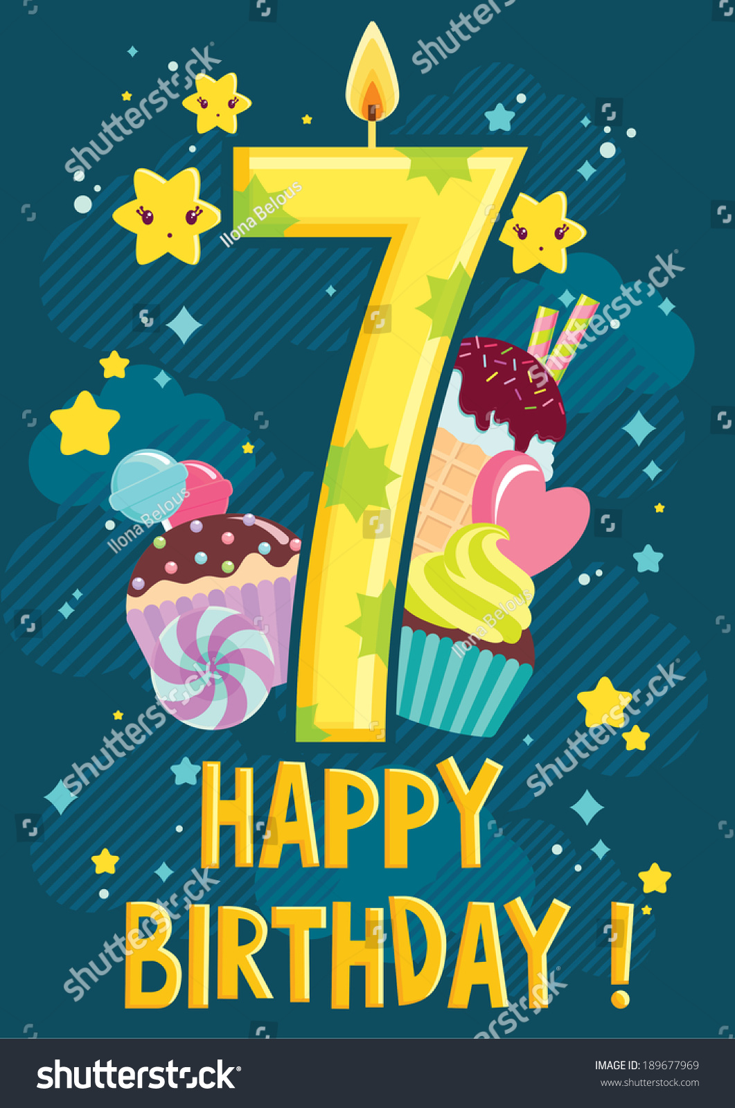 Seventh Year Happy Birthday Postcard Number Stock Vector 189677969 ...