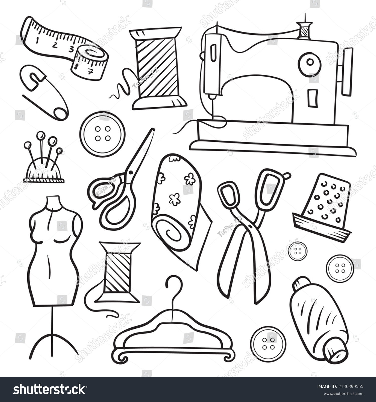 Sewing Kit Collection Doodles Vector Illustration Stock Vector (Royalty ...